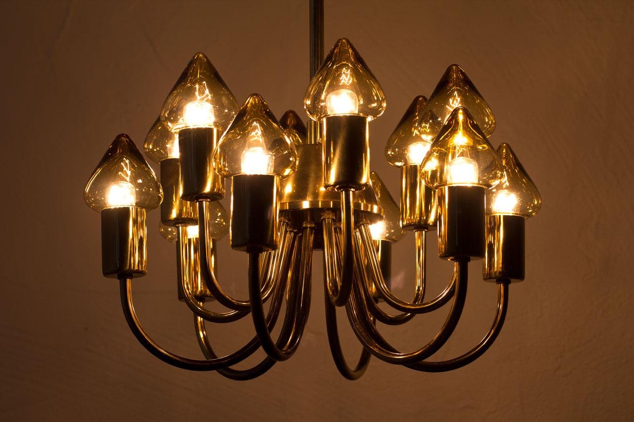 Brass & Glass Ceiling Lamp Model T 789/12 by Hans-Agne Jakobsson 6