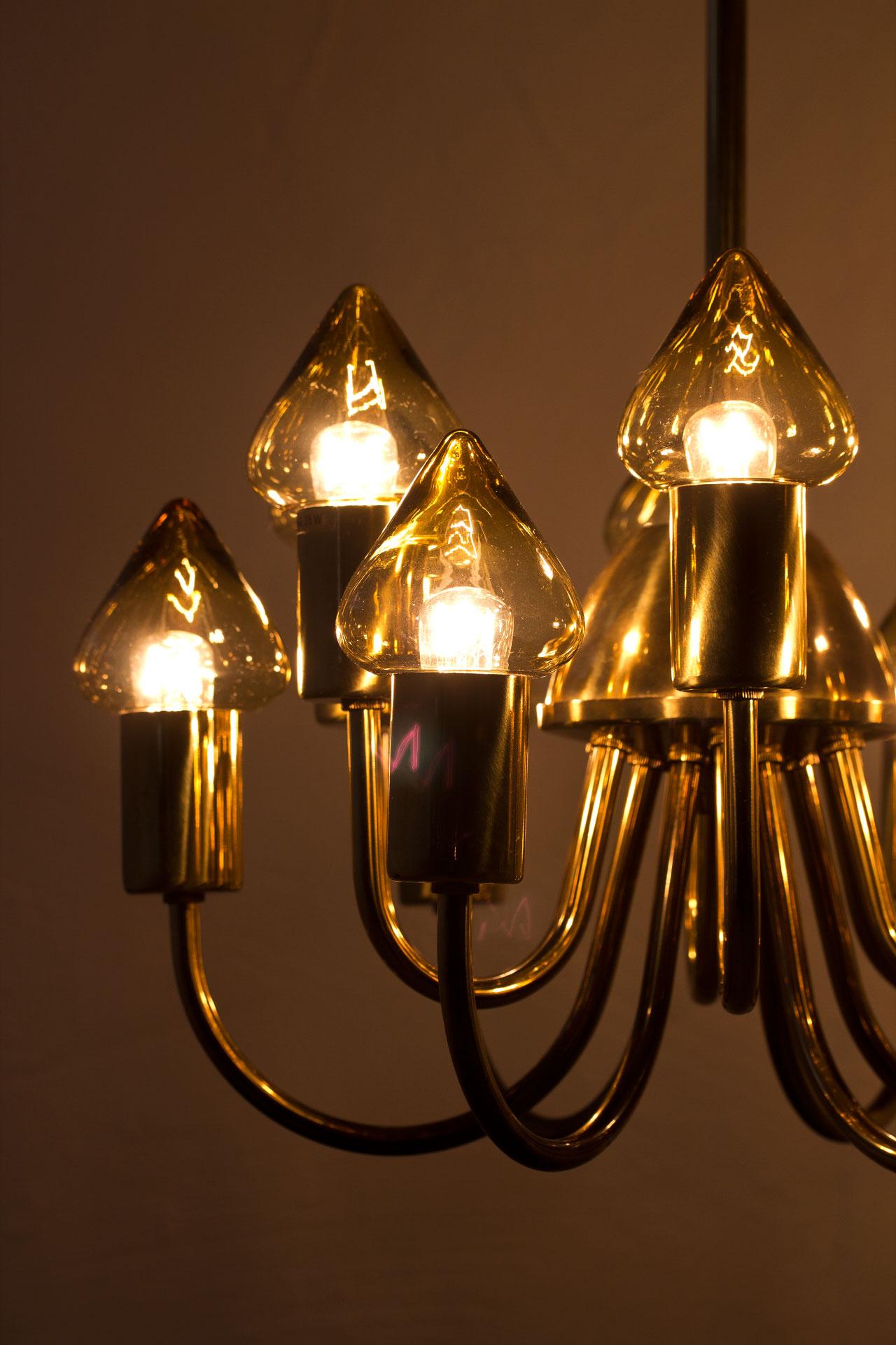 Brass & Glass Ceiling Lamp Model T 789/12 by Hans-Agne Jakobsson 7