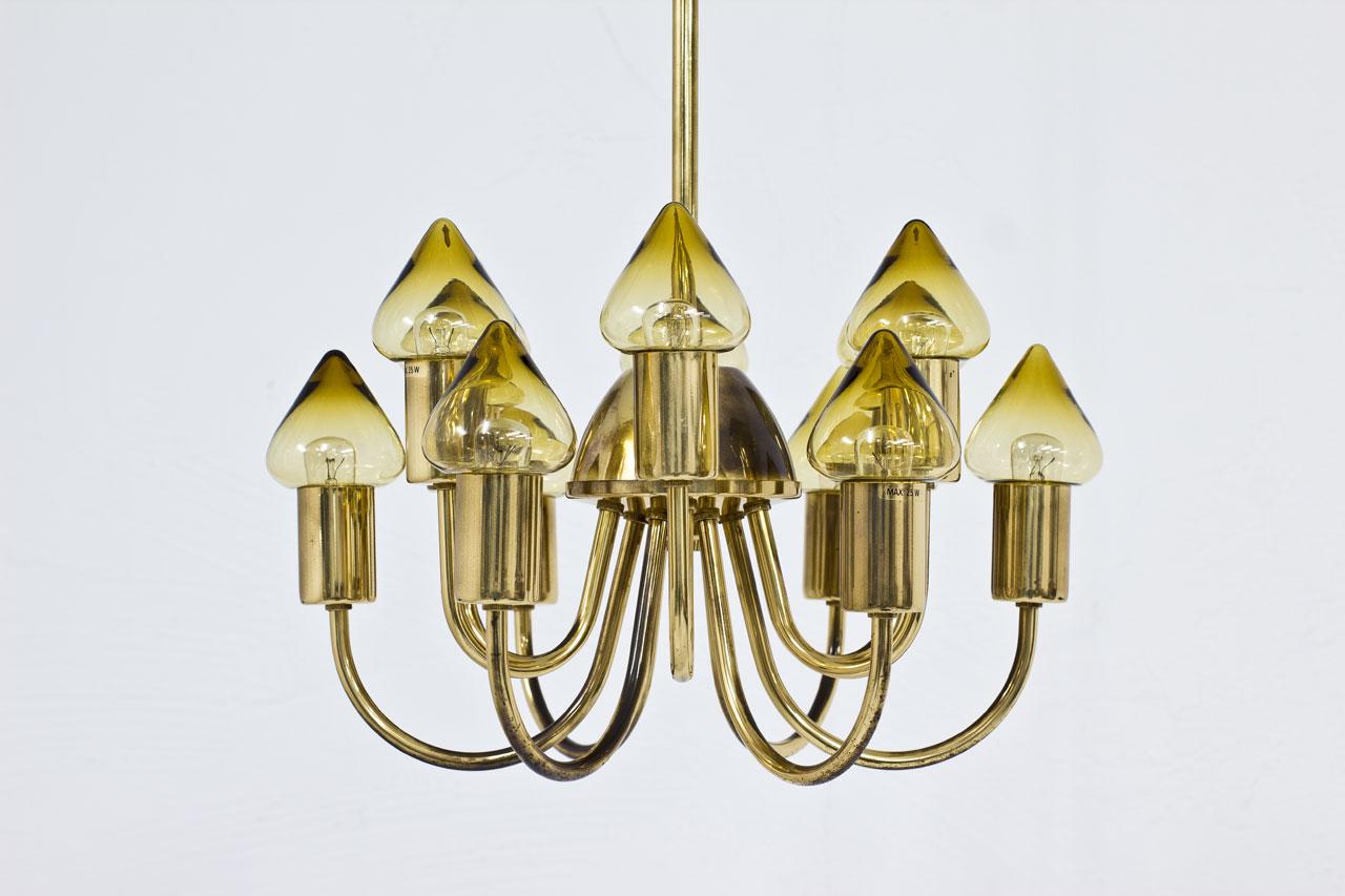 Scandinavian Modern Brass & Glass Ceiling Lamp Model T 789/12 by Hans-Agne Jakobsson
