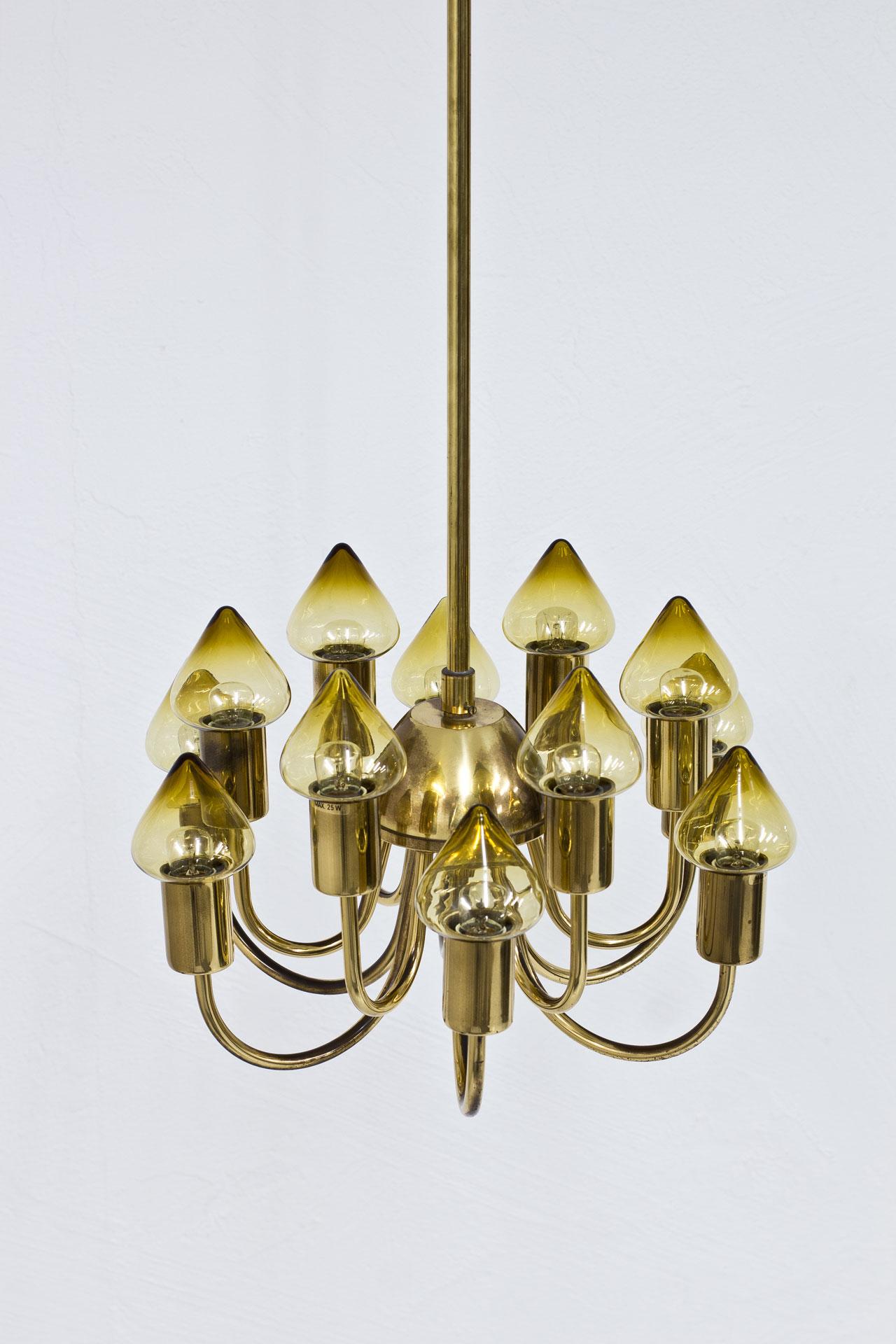 Swedish Brass & Glass Ceiling Lamp Model T 789/12 by Hans-Agne Jakobsson