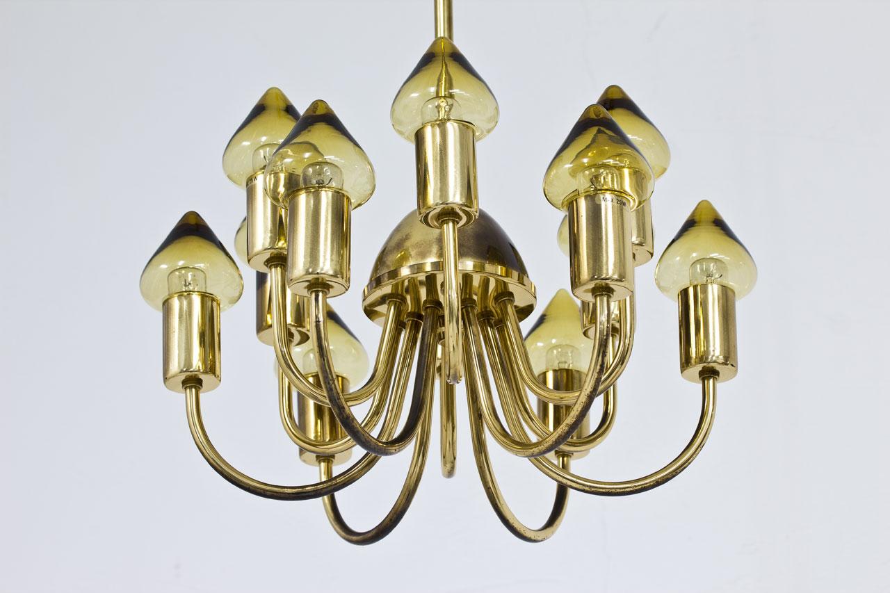 Brass & Glass Ceiling Lamp Model T 789/12 by Hans-Agne Jakobsson In Good Condition In Stockholm, SE