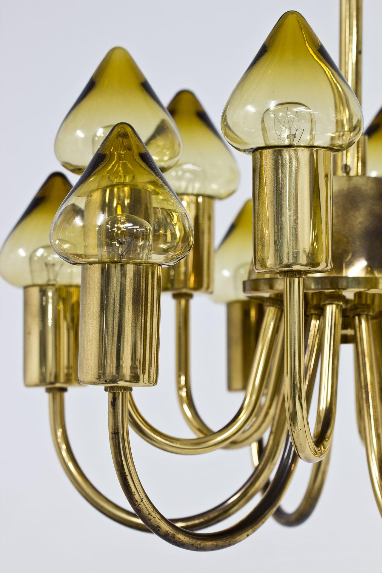 Brass & Glass Ceiling Lamp Model T 789/12 by Hans-Agne Jakobsson 3