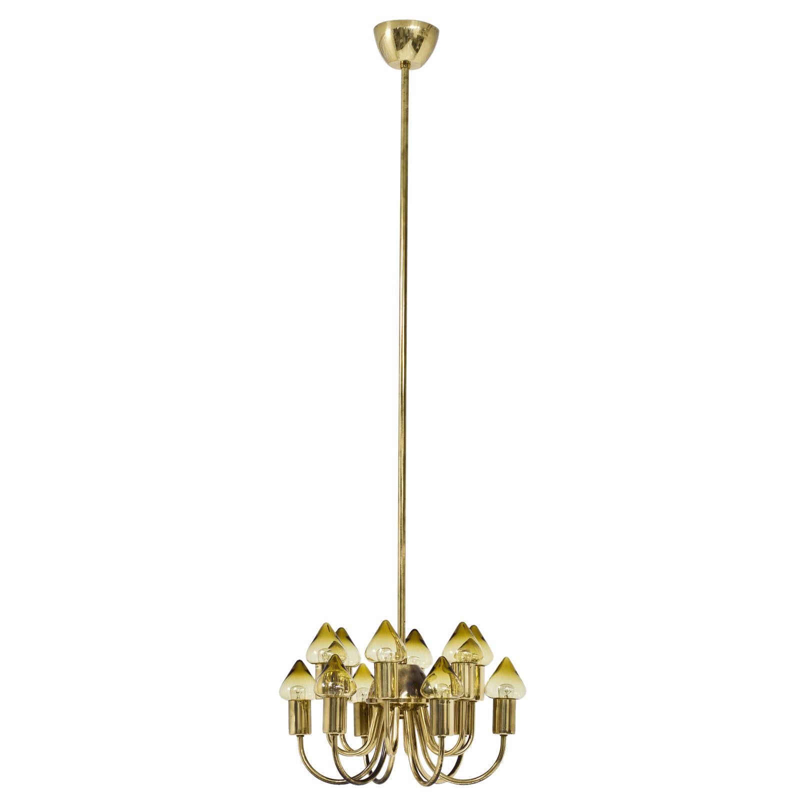 Brass & Glass Ceiling Lamp Model T 789/12 by Hans-Agne Jakobsson
