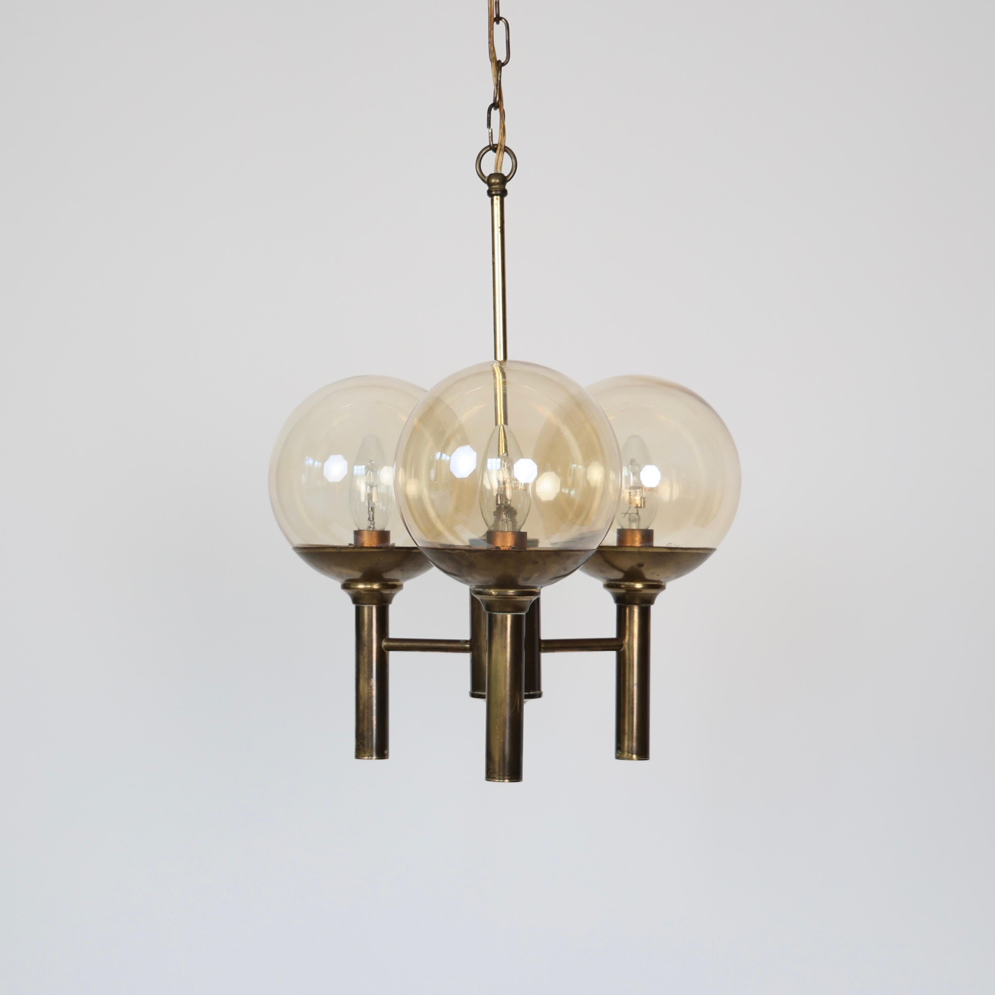 Brass & Glass Chandelier designed by Svend Mejlstrøm, 1960s, Denmark For Sale 4