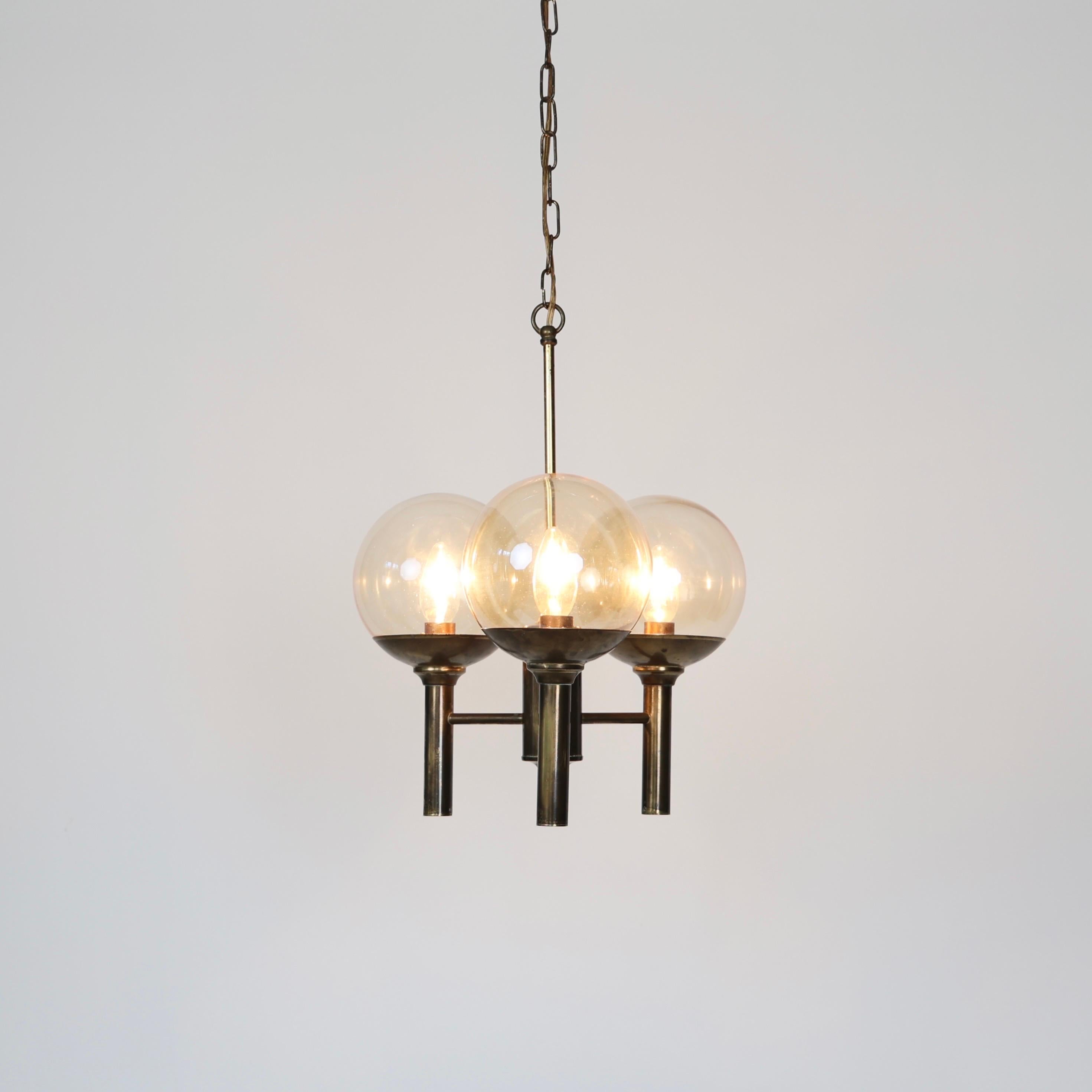Scandinavian Modern Brass & Glass Chandelier designed by Svend Mejlstrøm, 1960s, Denmark For Sale