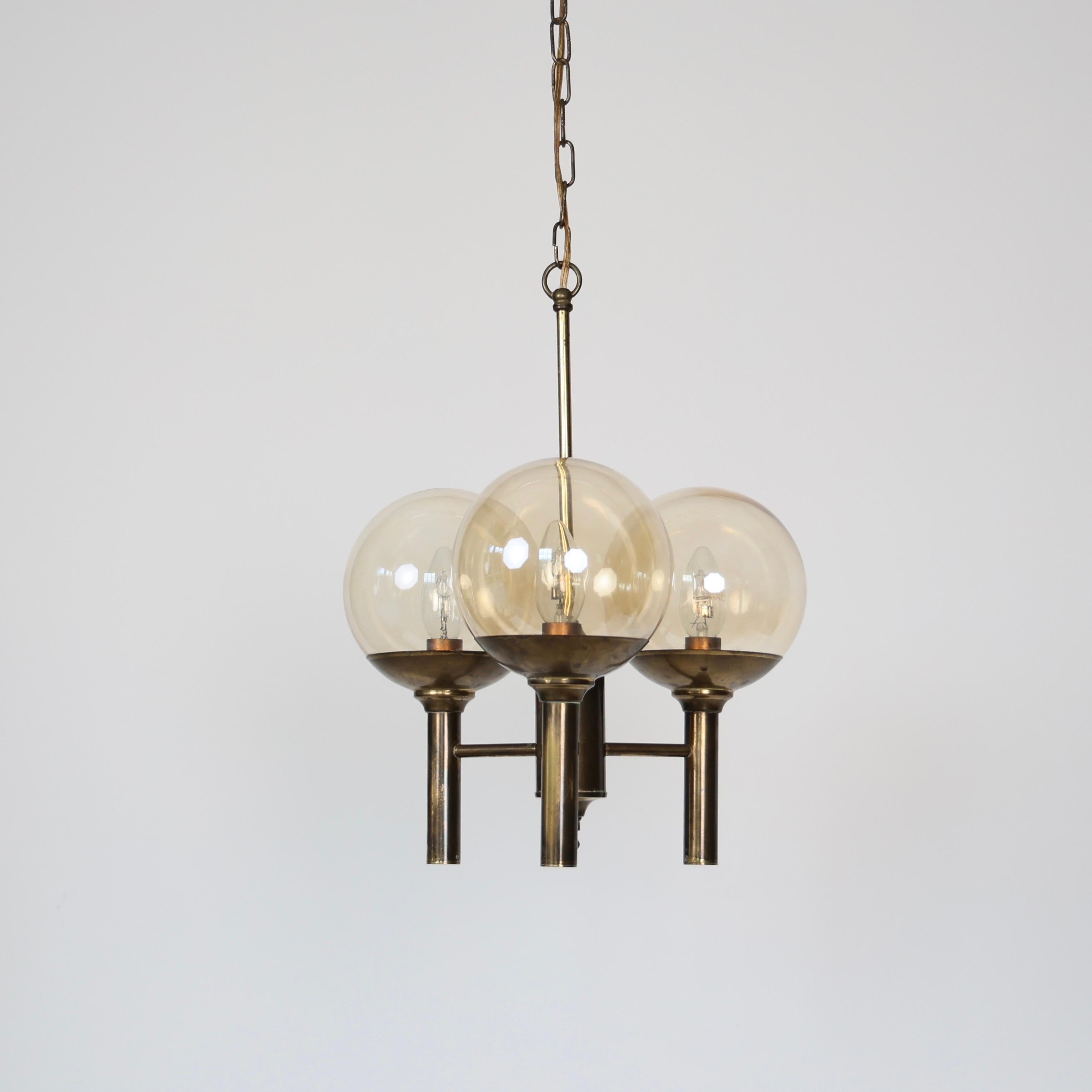Danish Brass & Glass Chandelier designed by Svend Mejlstrøm, 1960s, Denmark For Sale