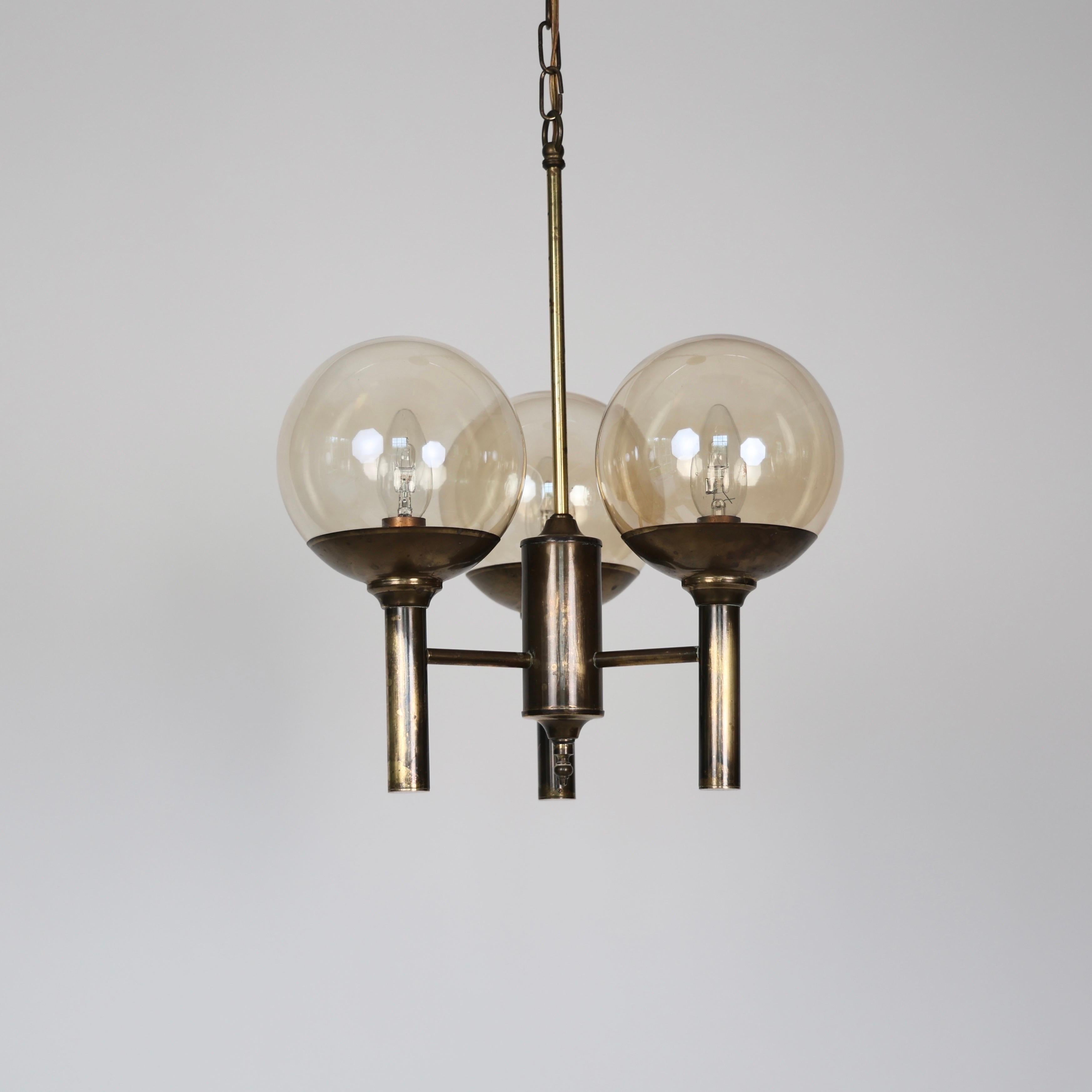 Brass & Glass Chandelier designed by Svend Mejlstrøm, 1960s, Denmark In Fair Condition For Sale In Værløse, DK
