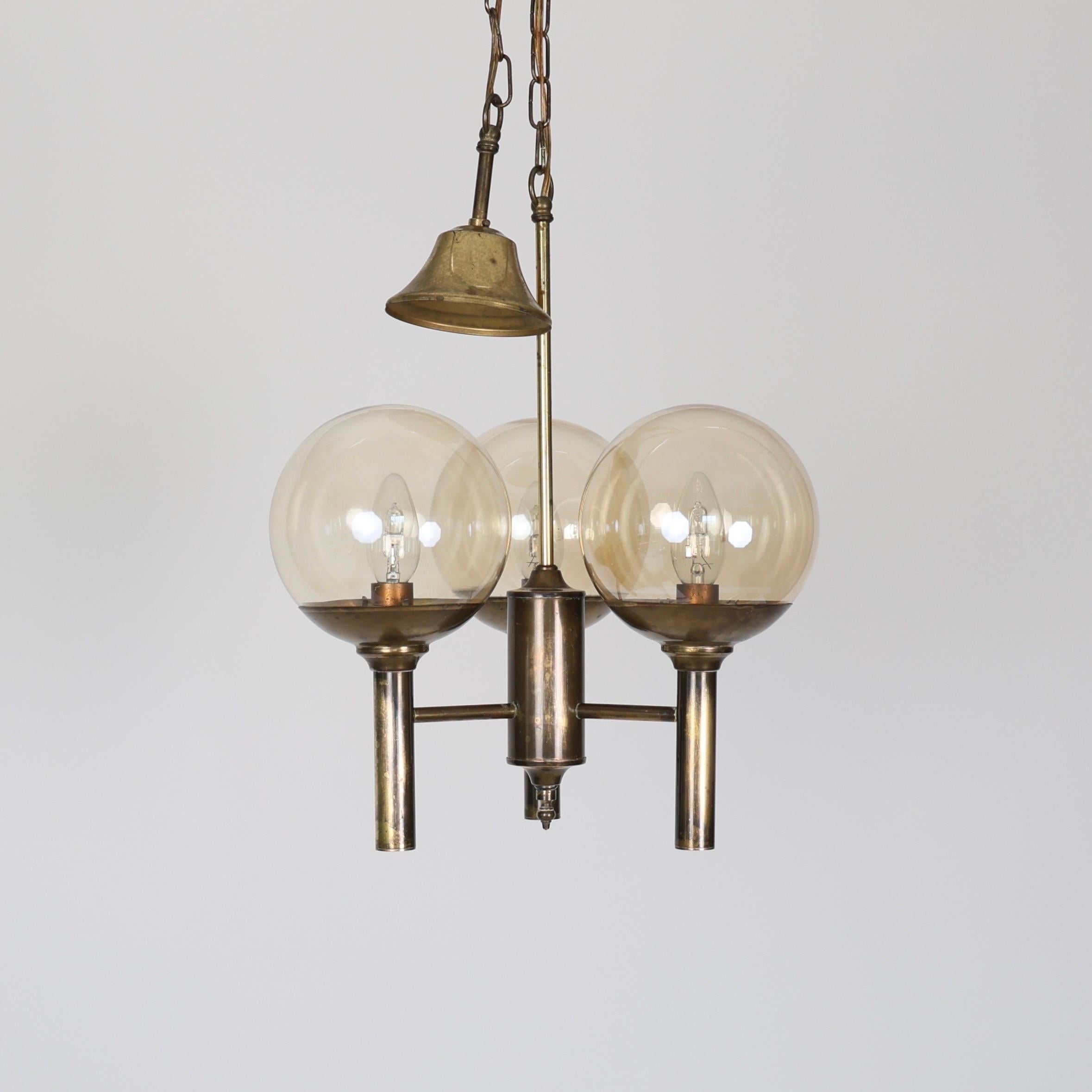 Mid-20th Century Brass & Glass Chandelier designed by Svend Mejlstrøm, 1960s, Denmark For Sale