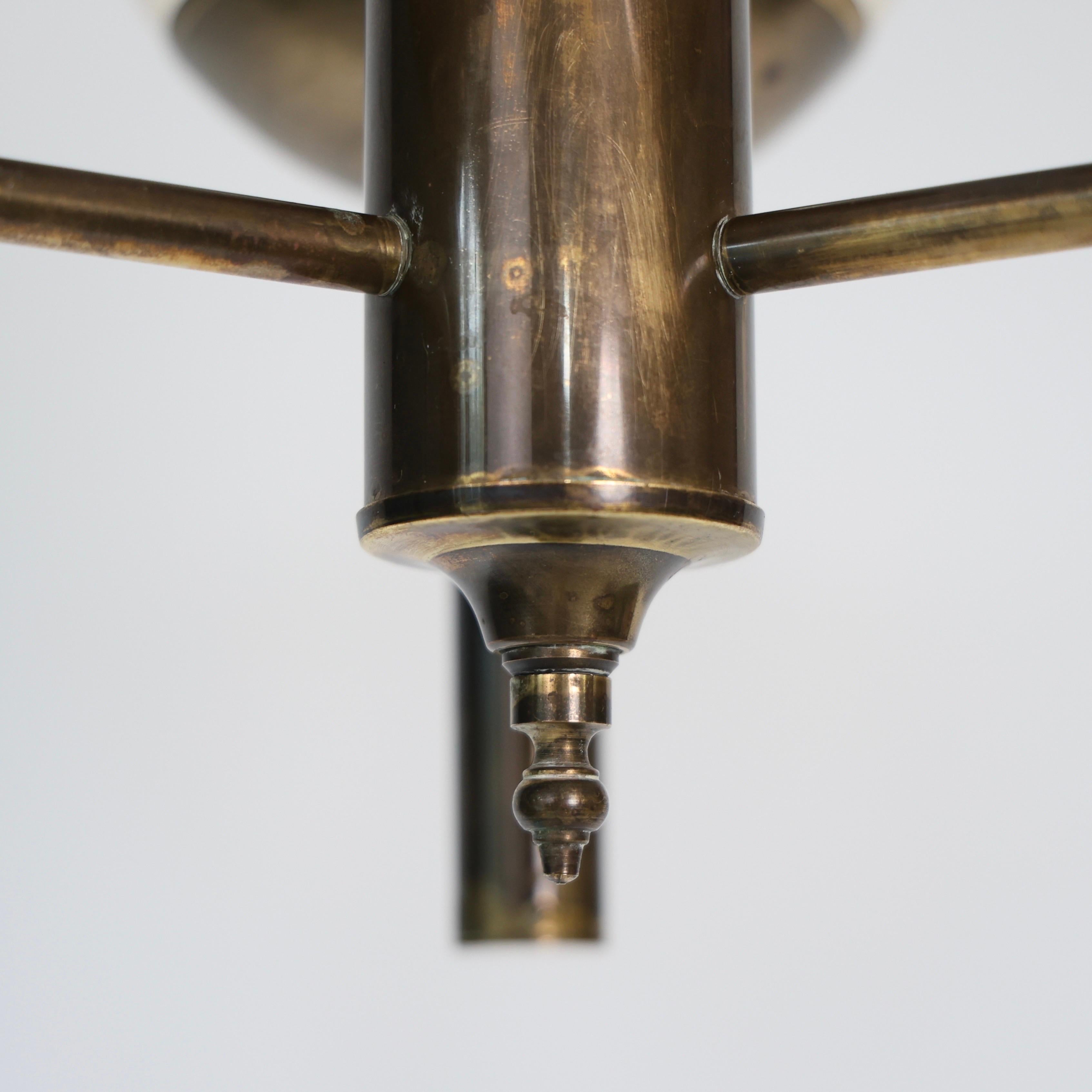 Brass & Glass Chandelier designed by Svend Mejlstrøm, 1960s, Denmark For Sale 2