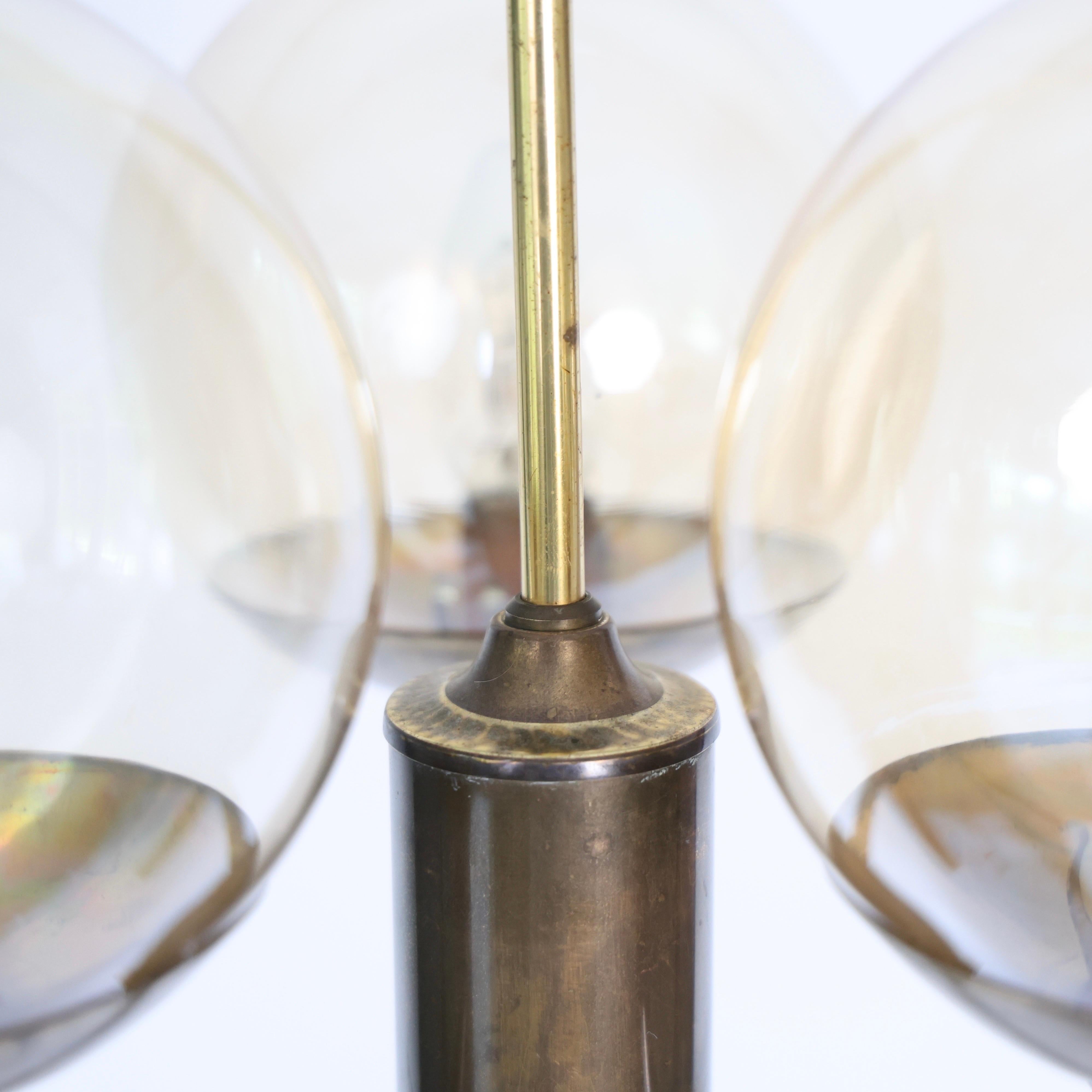 Brass & Glass Chandelier designed by Svend Mejlstrøm, 1960s, Denmark For Sale 3