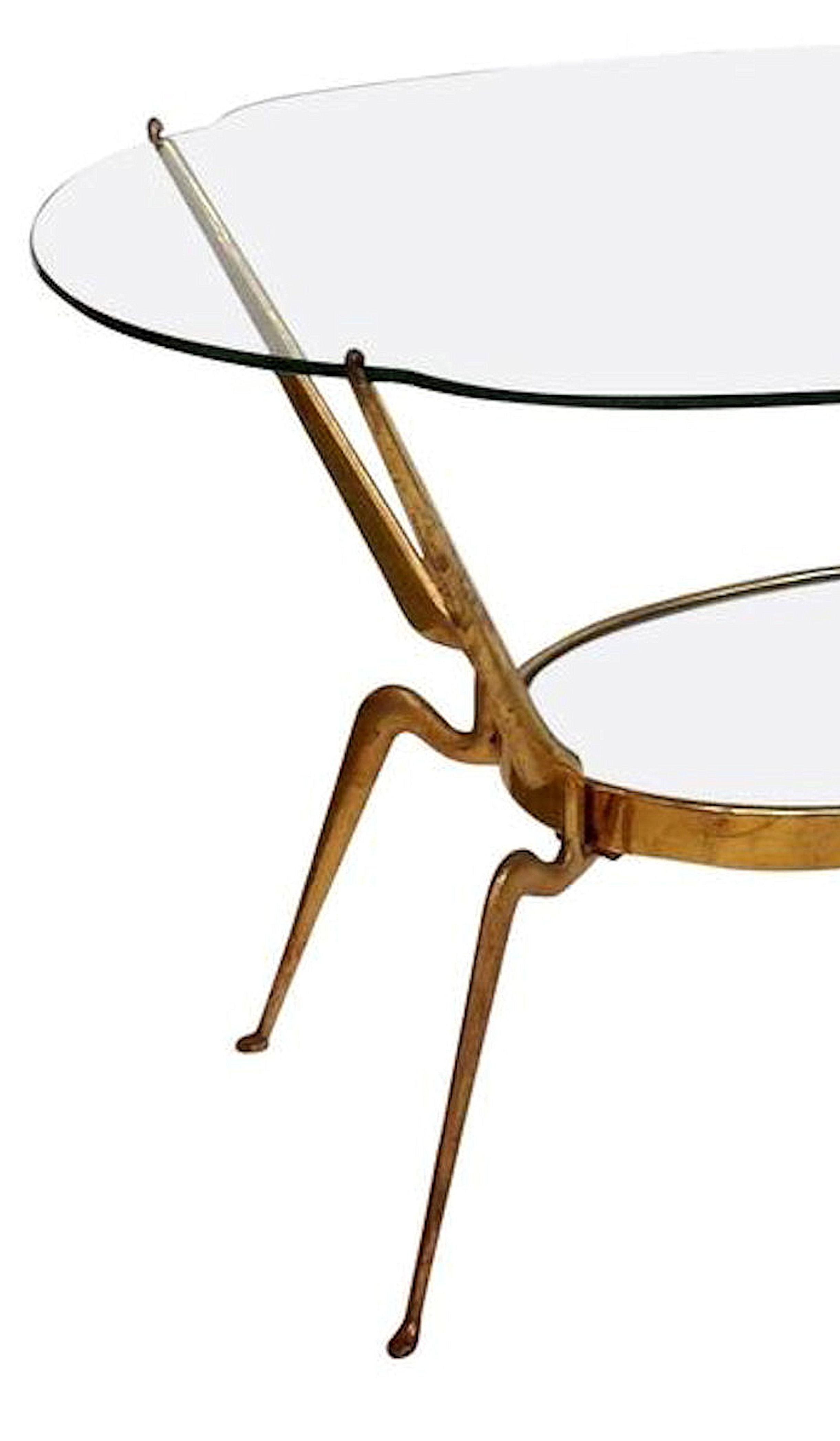 Italian Brass/Glass Coffee Table by Cesare Lacca, Italy Mid-Century Modern, 1950s