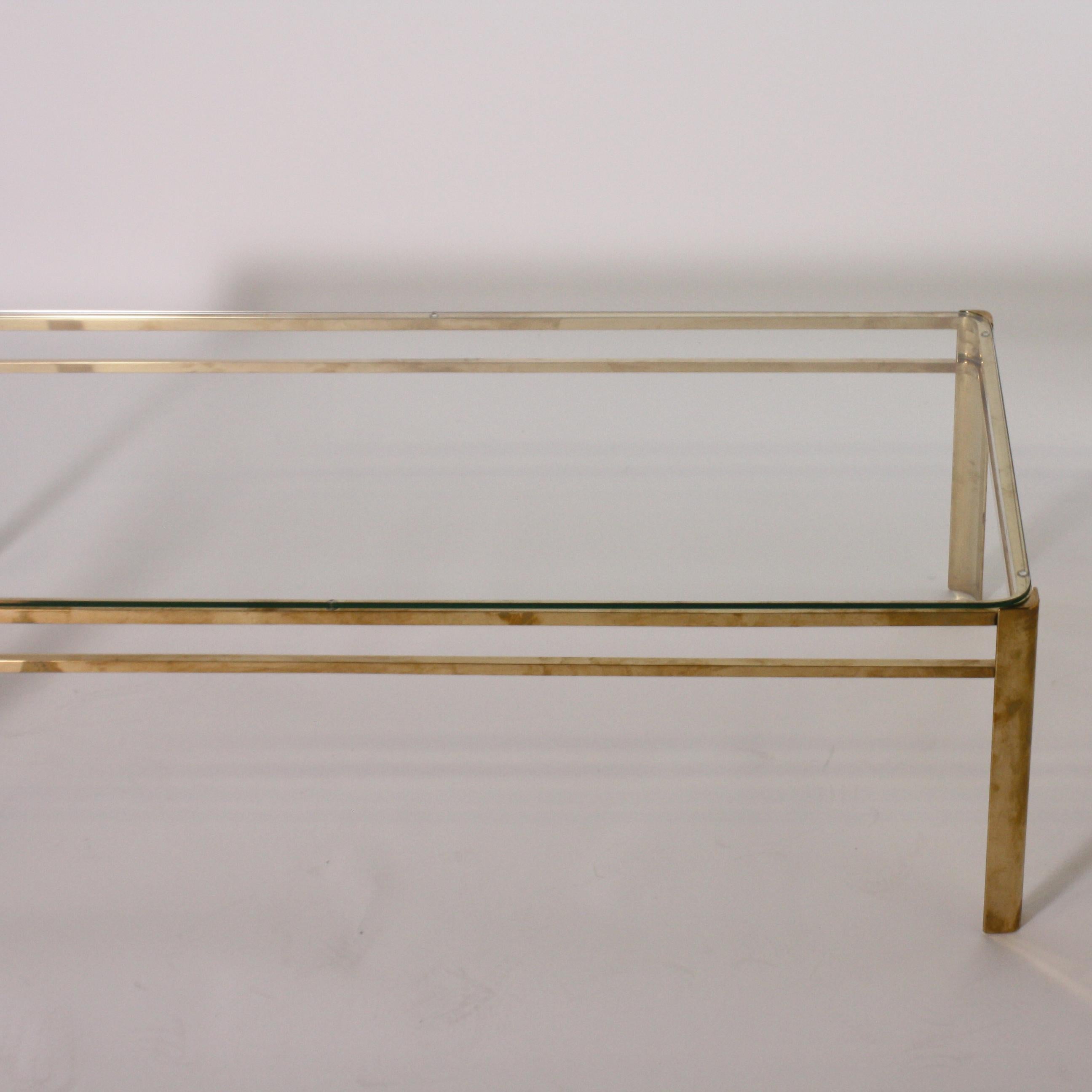 Italian Brass & Glass Coffee Table by Jacques Quinet, circa 1960
