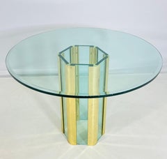 Tavolo da pranzo o da centro in vetro e ottone esagonale di Leon Rosen per Pace Collection
