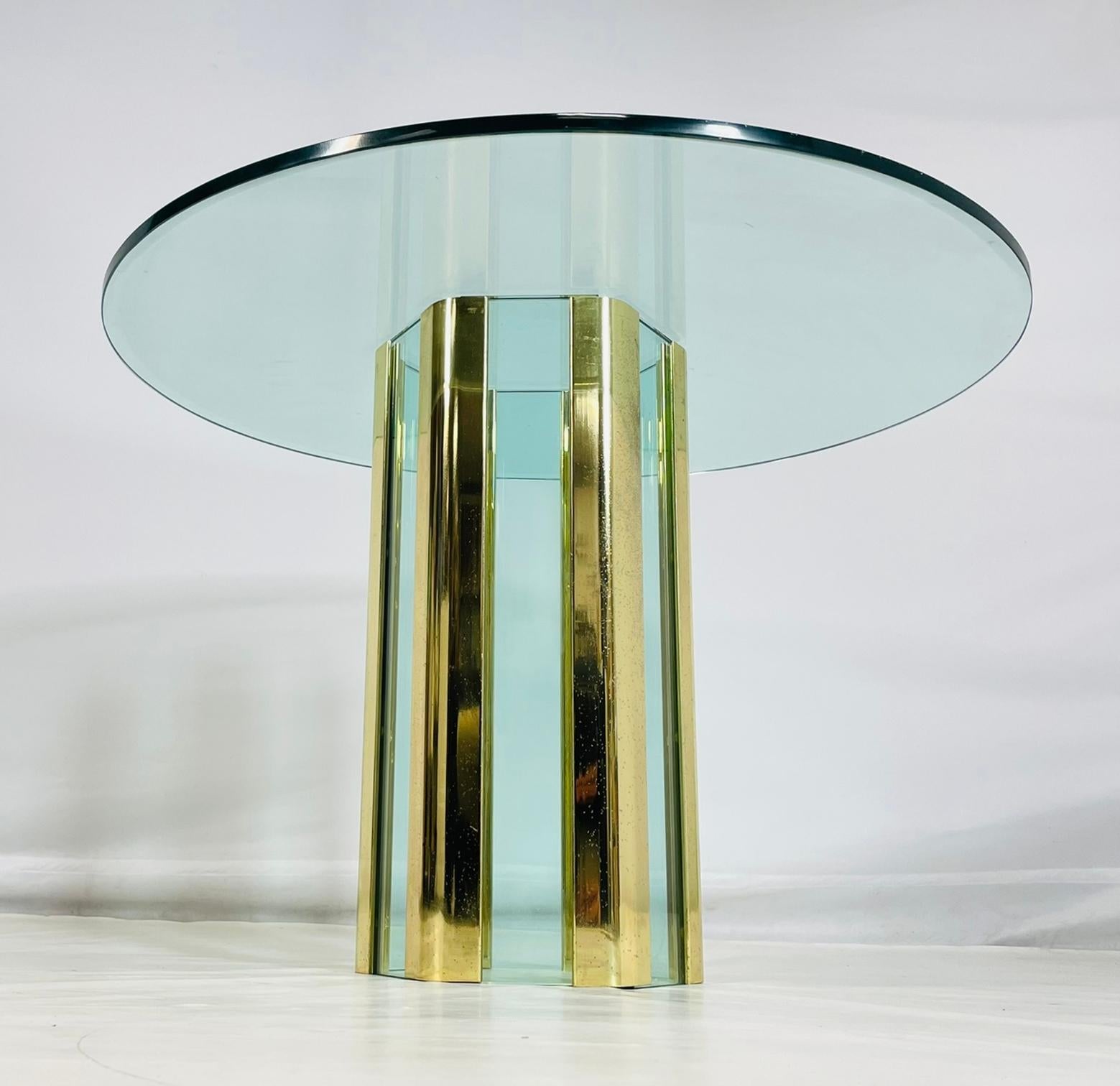 Leon Rosen for Pace Collection Glass and Brass Hexagonal Dining or Center Table In Good Condition For Sale In Los Angeles, CA