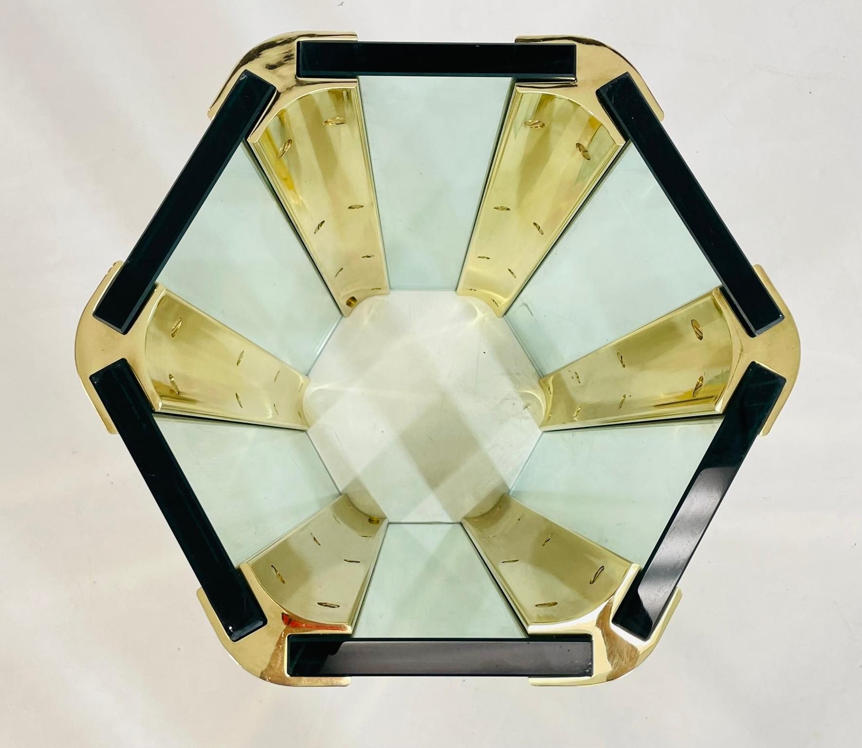 Leon Rosen for Pace Collection Glass and Brass Hexagonal Dining or Center Table For Sale 2