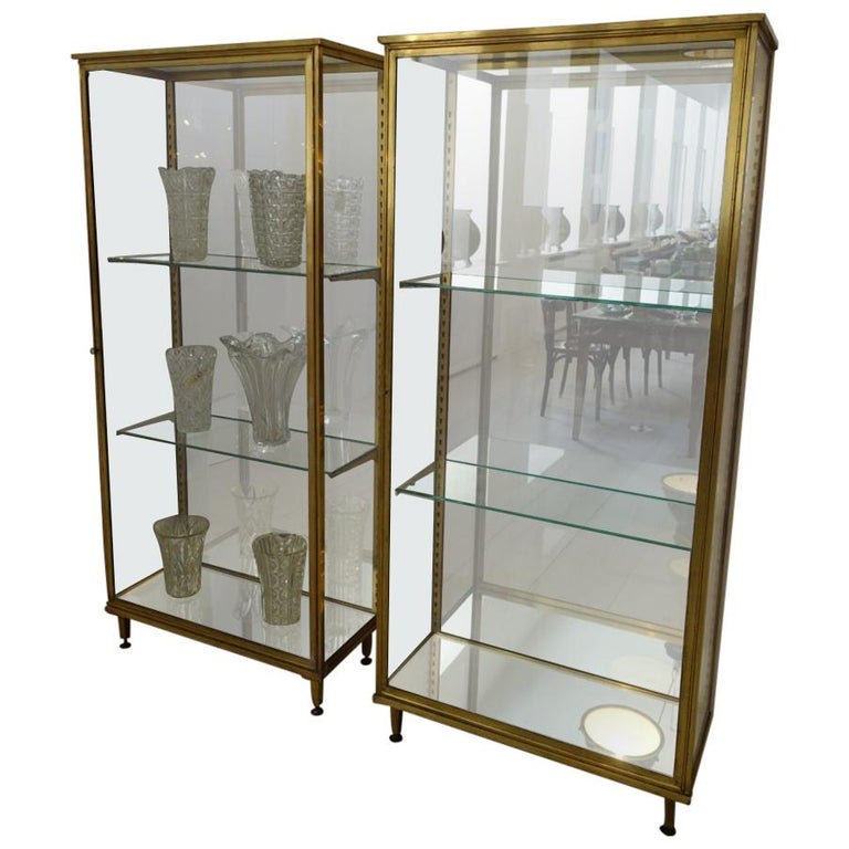 Brass and Glass Display Cabinet 1940s France at 1stDibs | brass glass  display cabinet, 1940s glass display cabinet, brass display cabinet