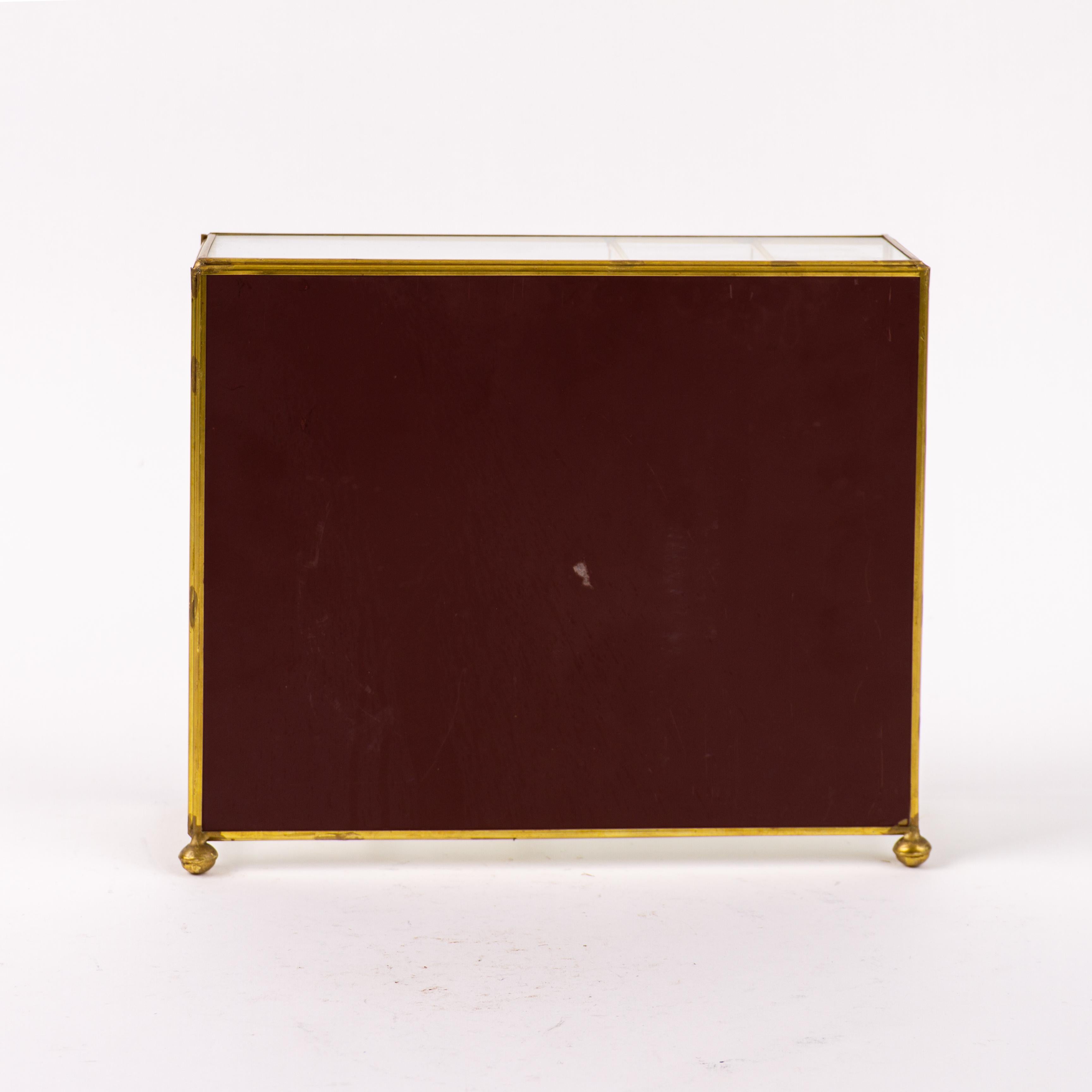 20th Century Brass Glass Display Trinket Jewellery Curio Vitrine Case 