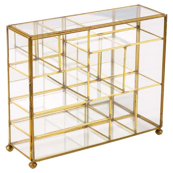 Brass Glass Display Trinket Jewellery Curio Vitrine Case For Sale at ...