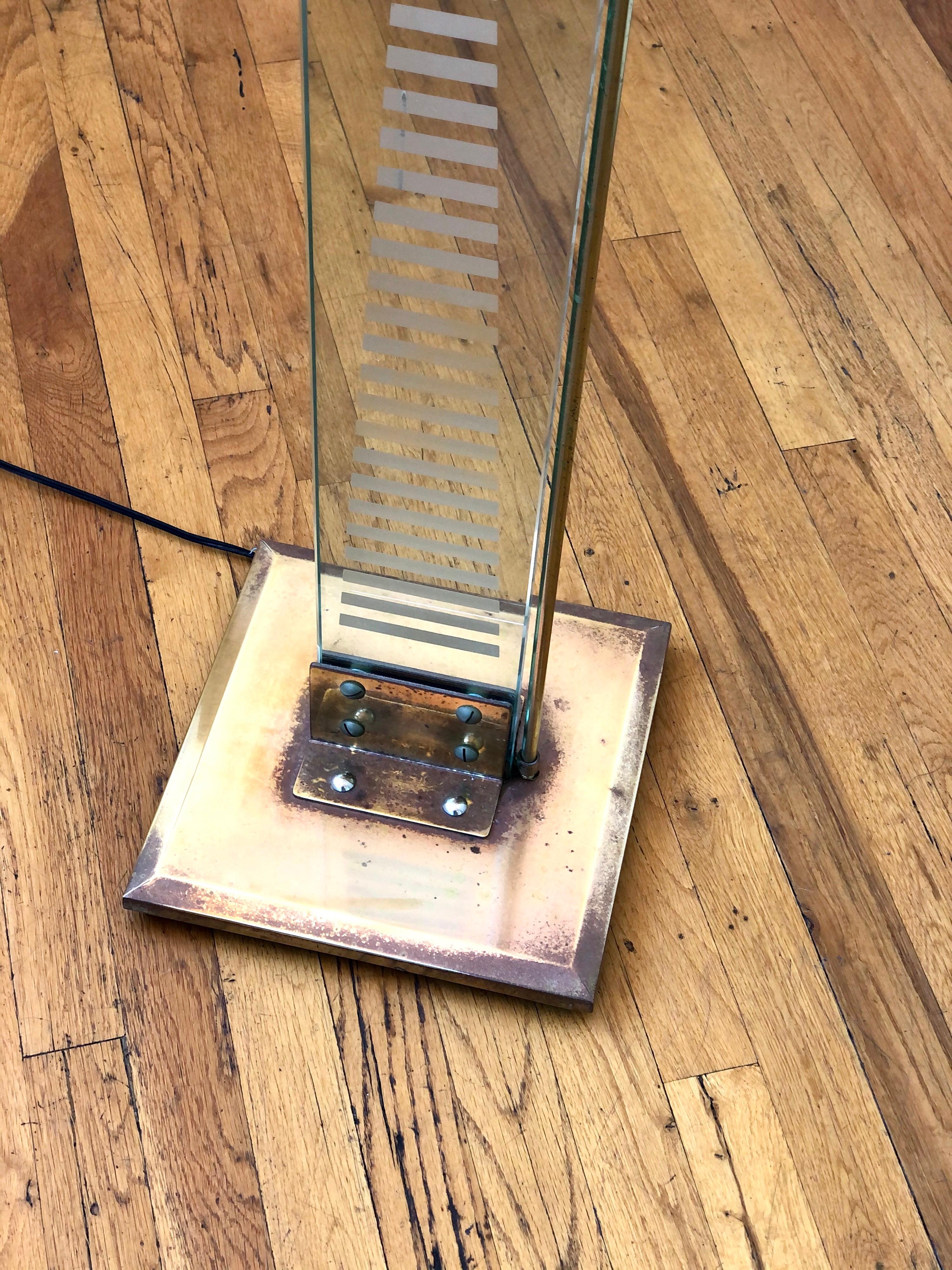 Post-Modern Brass and Glass Floor Torchiere Lamp by Fontana Arte