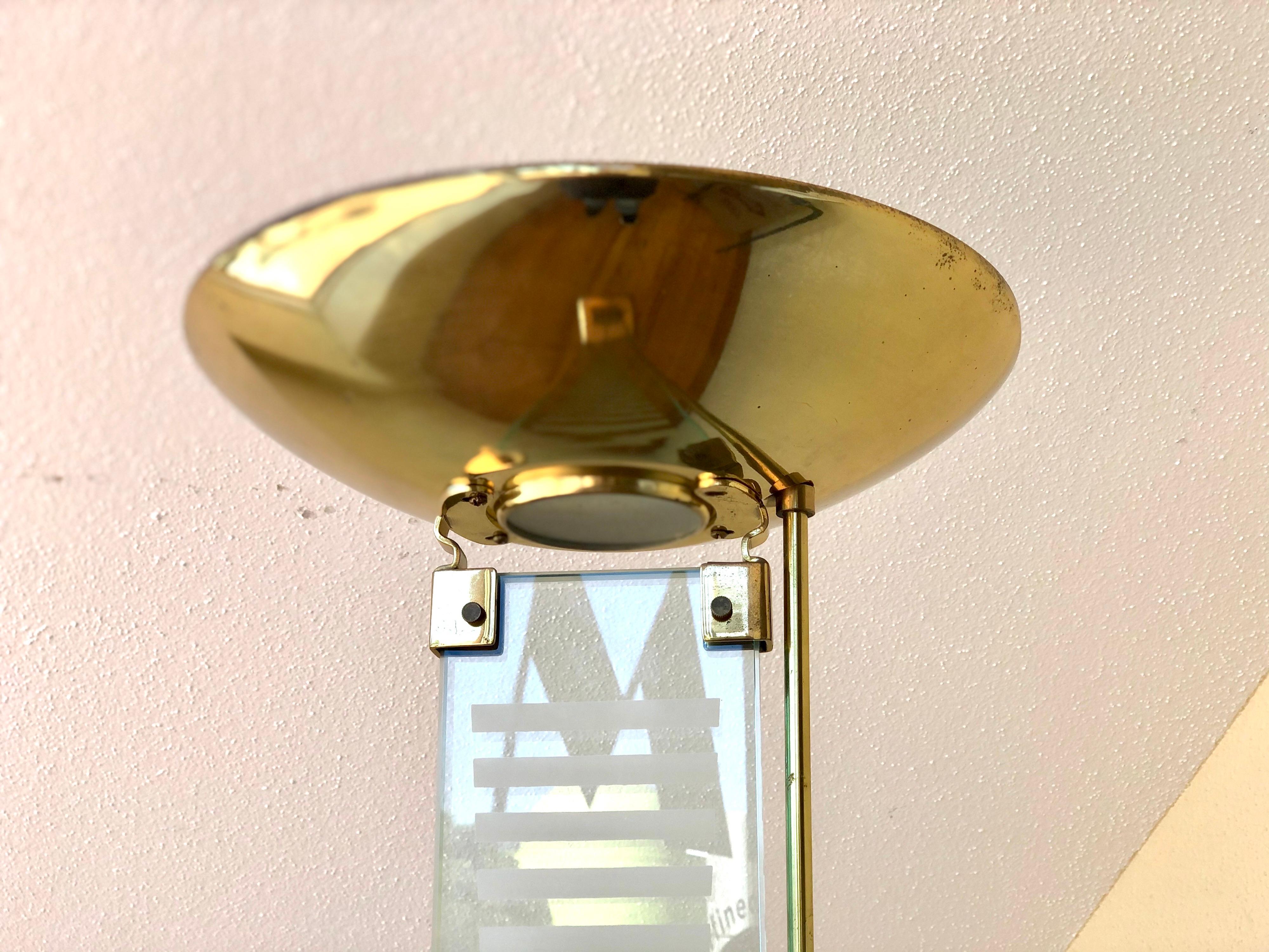 Italian Brass and Glass Floor Torchiere Lamp by Fontana Arte