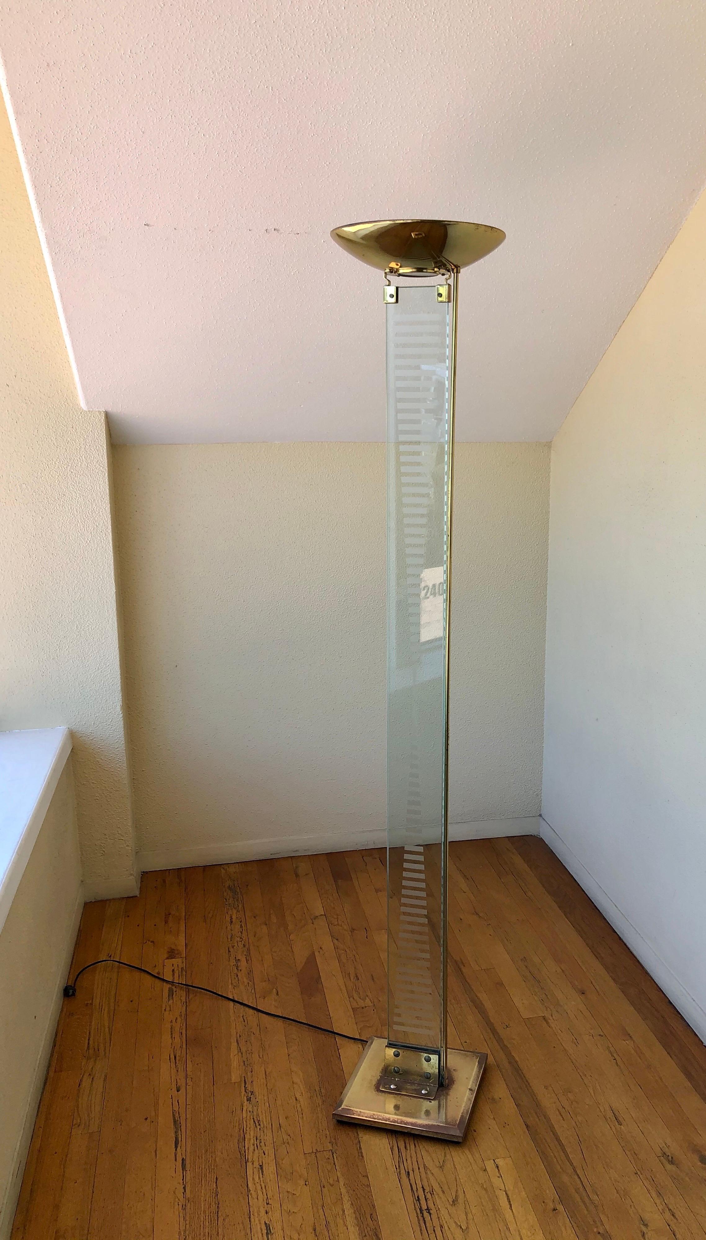 Brass and Glass Floor Torchiere Lamp by Fontana Arte 1