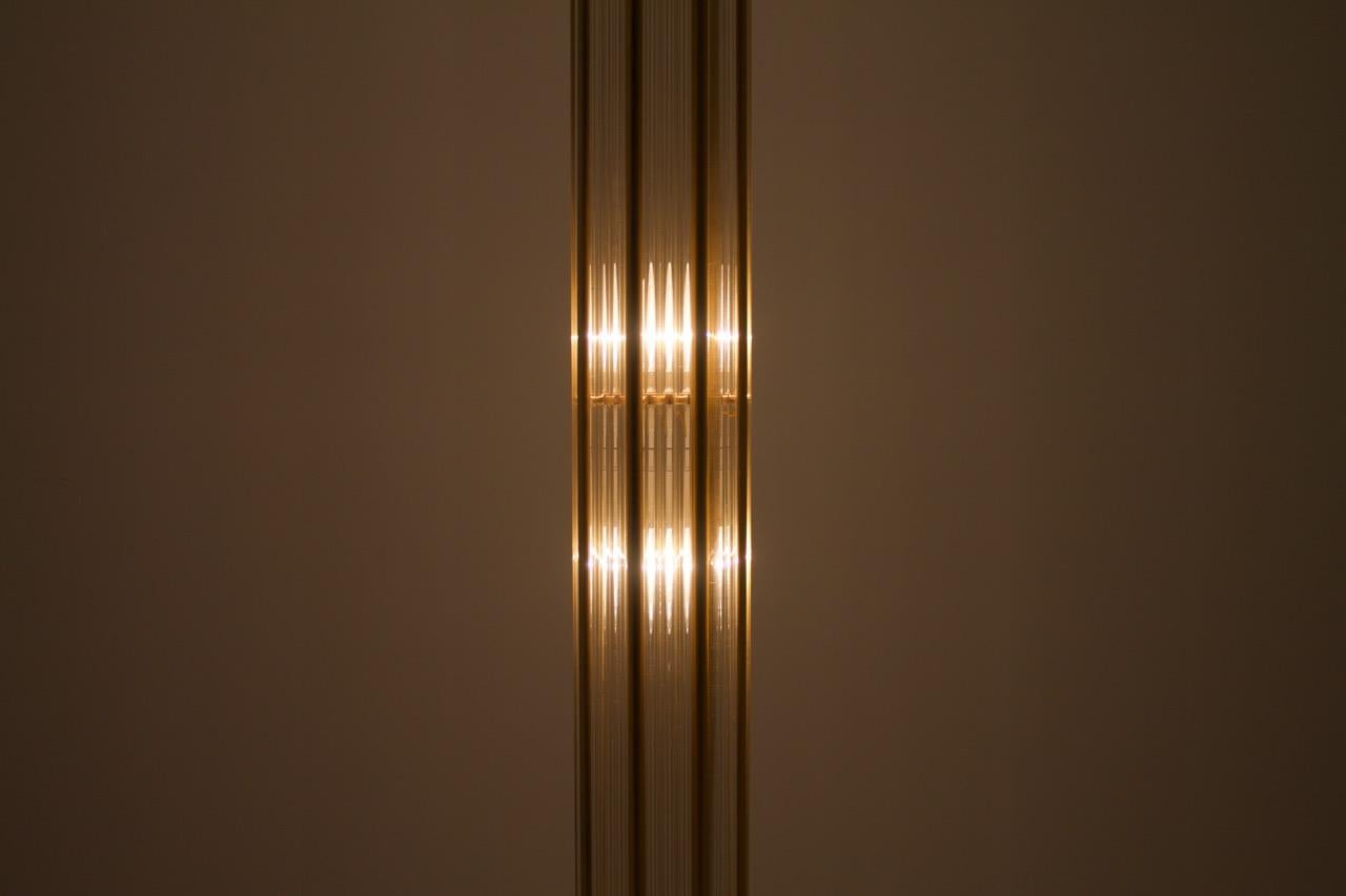 Hollywood Regency Brass and Glass Halogen Floor Lamp, Torchiere, France, 1980s For Sale