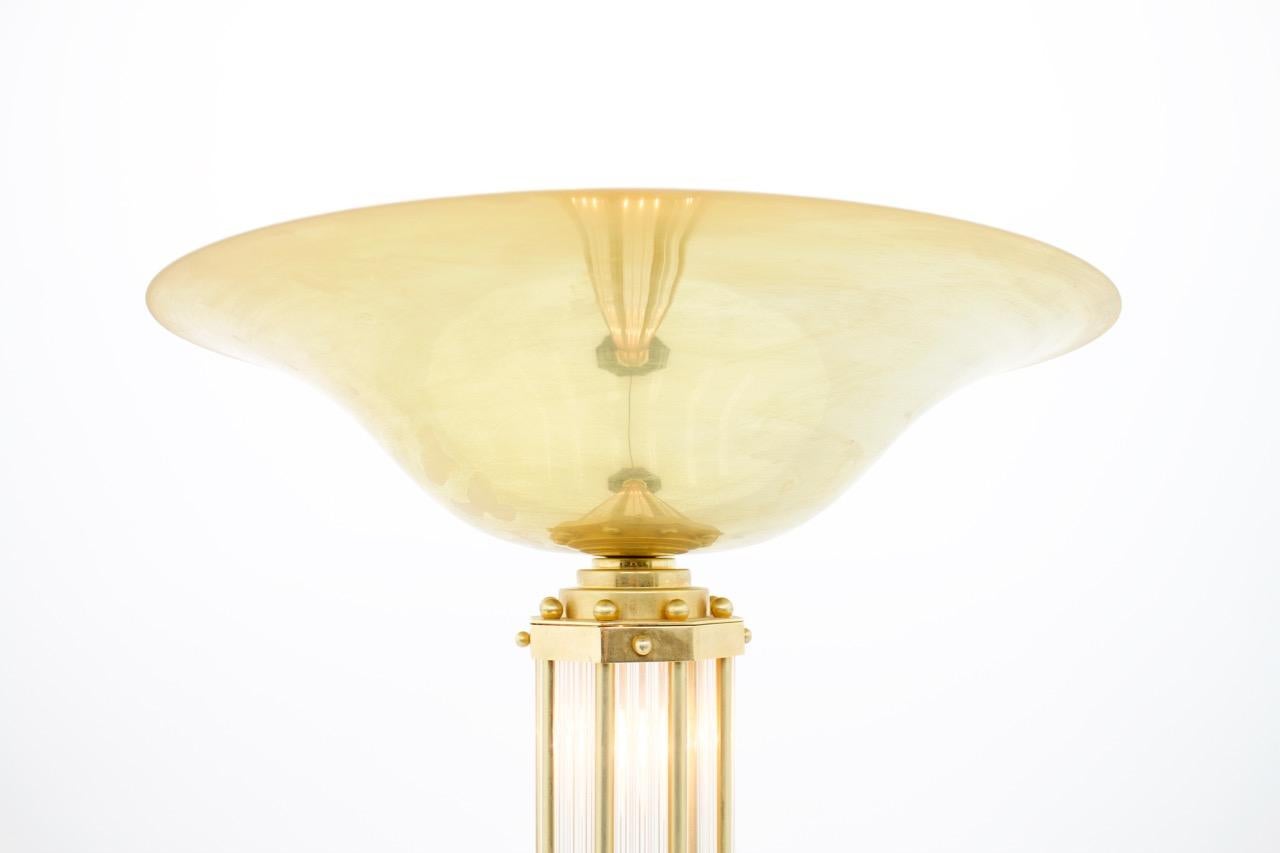 Late 20th Century Brass and Glass Halogen Floor Lamp, Torchiere, France, 1980s For Sale