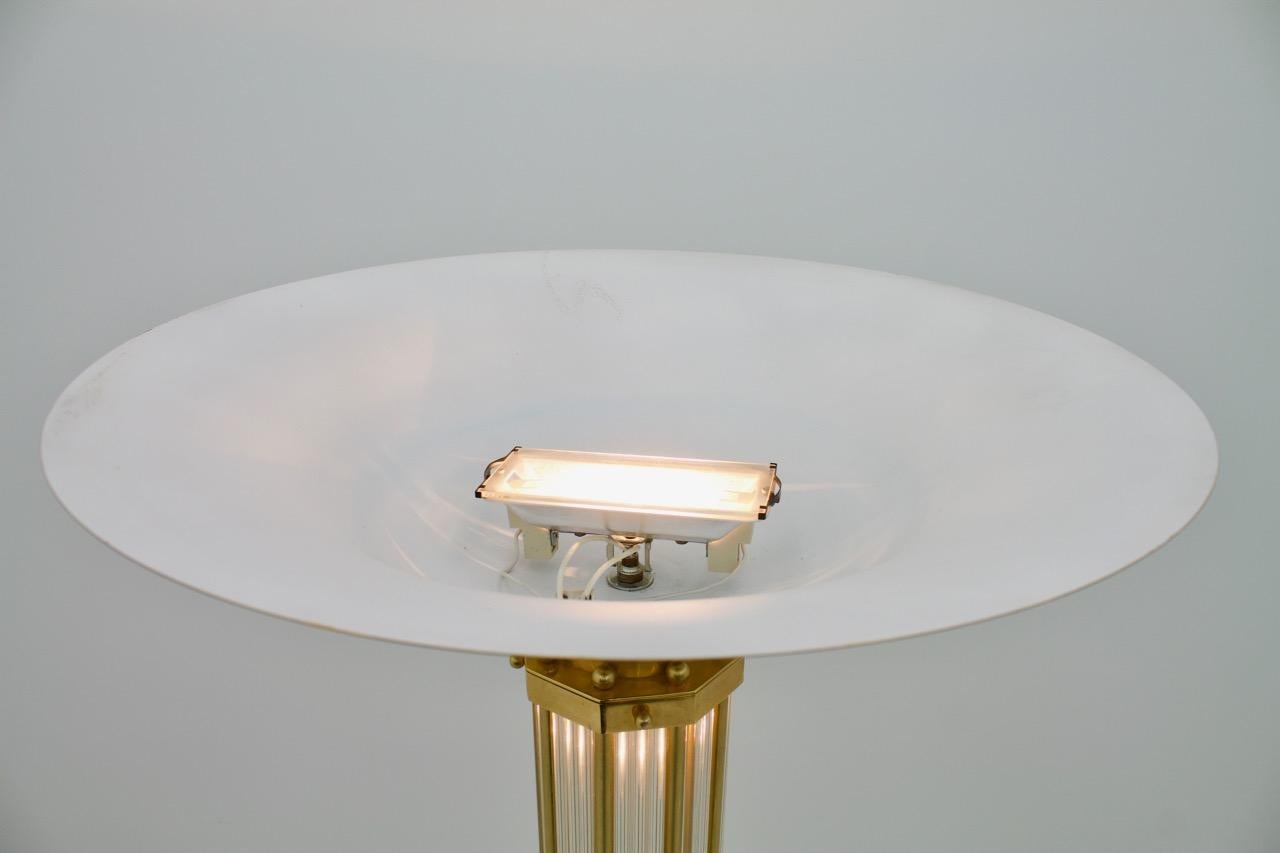 Brass and Glass Halogen Floor Lamp, Torchiere, France, 1980s For Sale 1