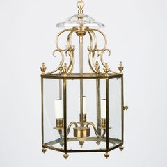 Farol hexagonal de latón y cristal de estilo Regencia