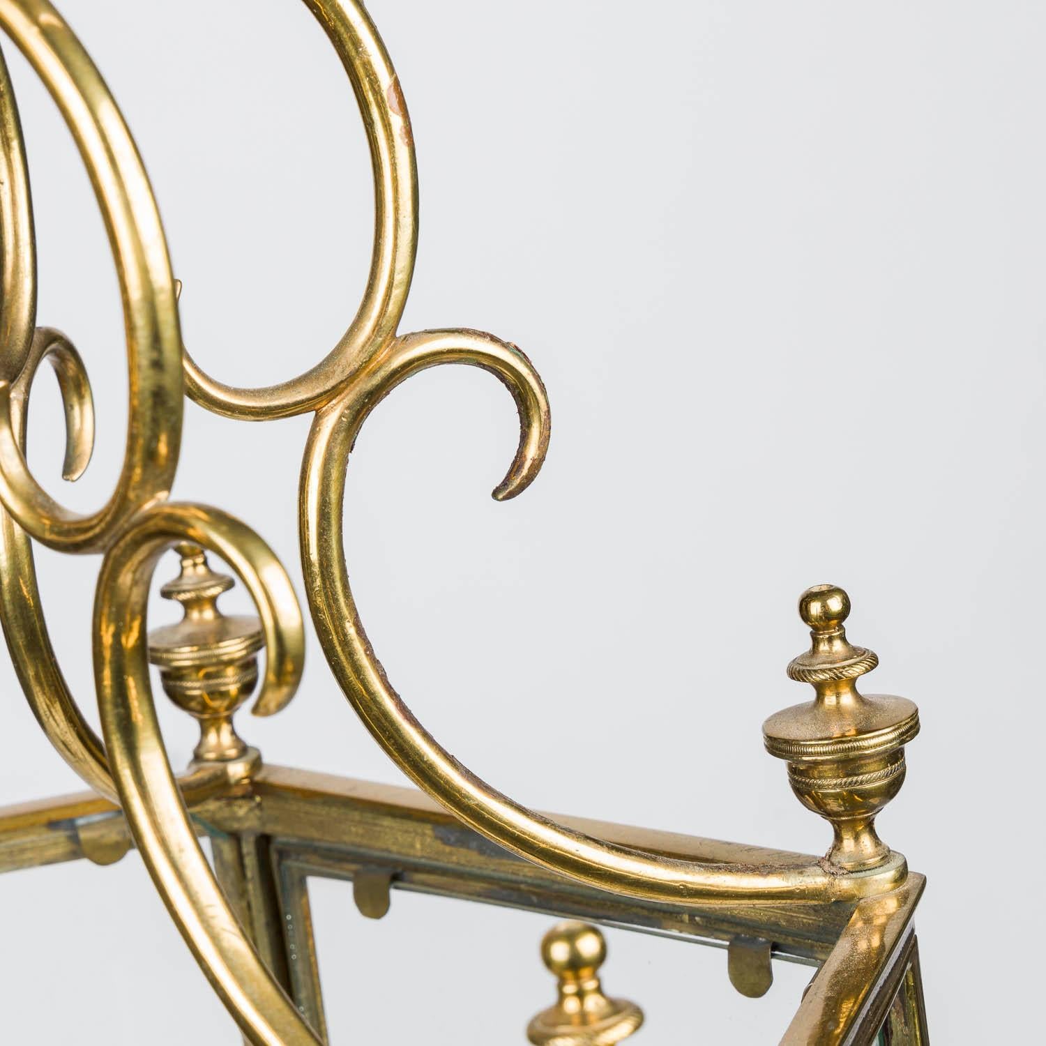 20th Century Brass & glass hexagonal hall lantern in the Regency style For Sale