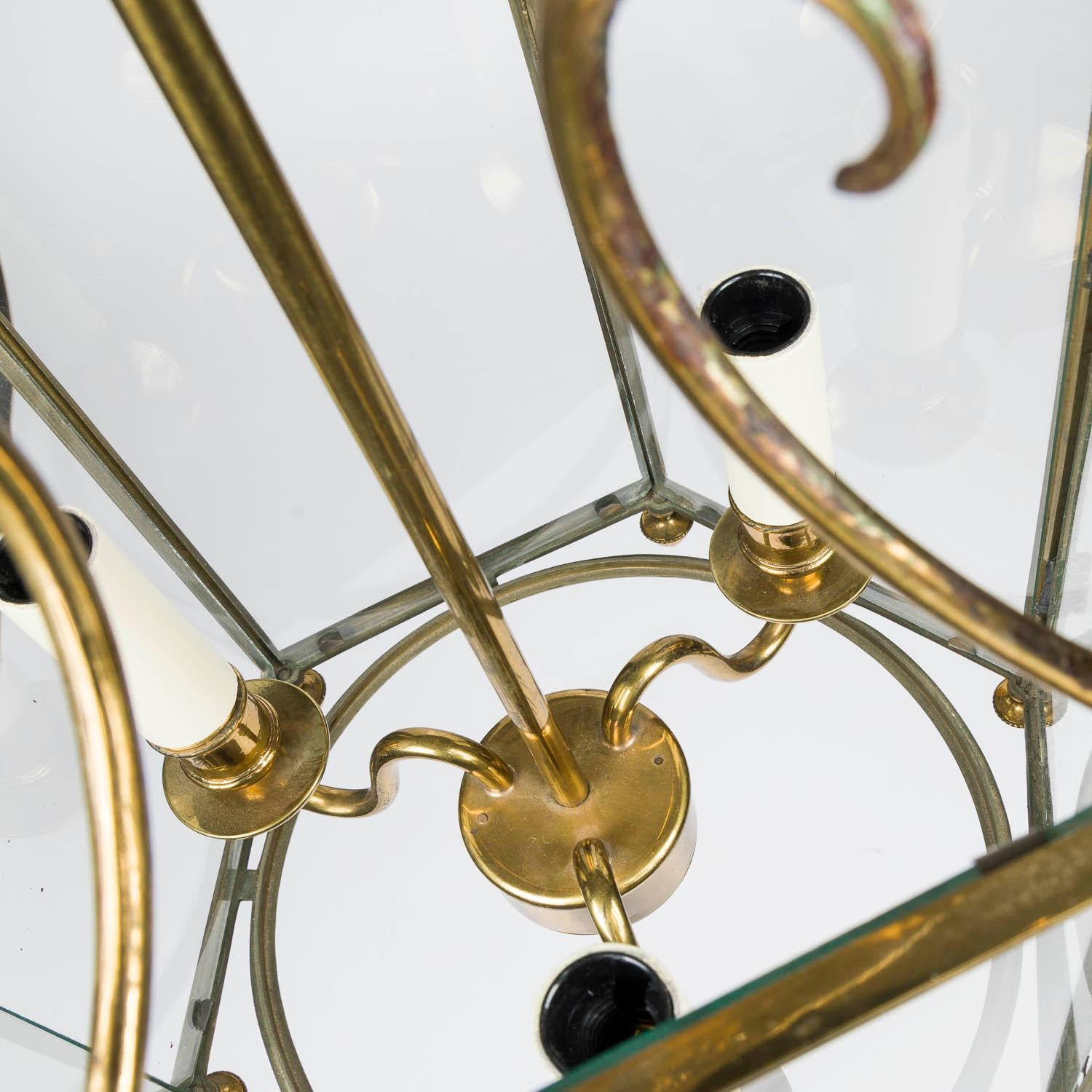 Brass & glass hexagonal hall lantern in the Regency style For Sale 4