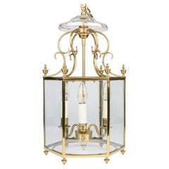 Brass & glass hexagonal hall lantern in the Regency style