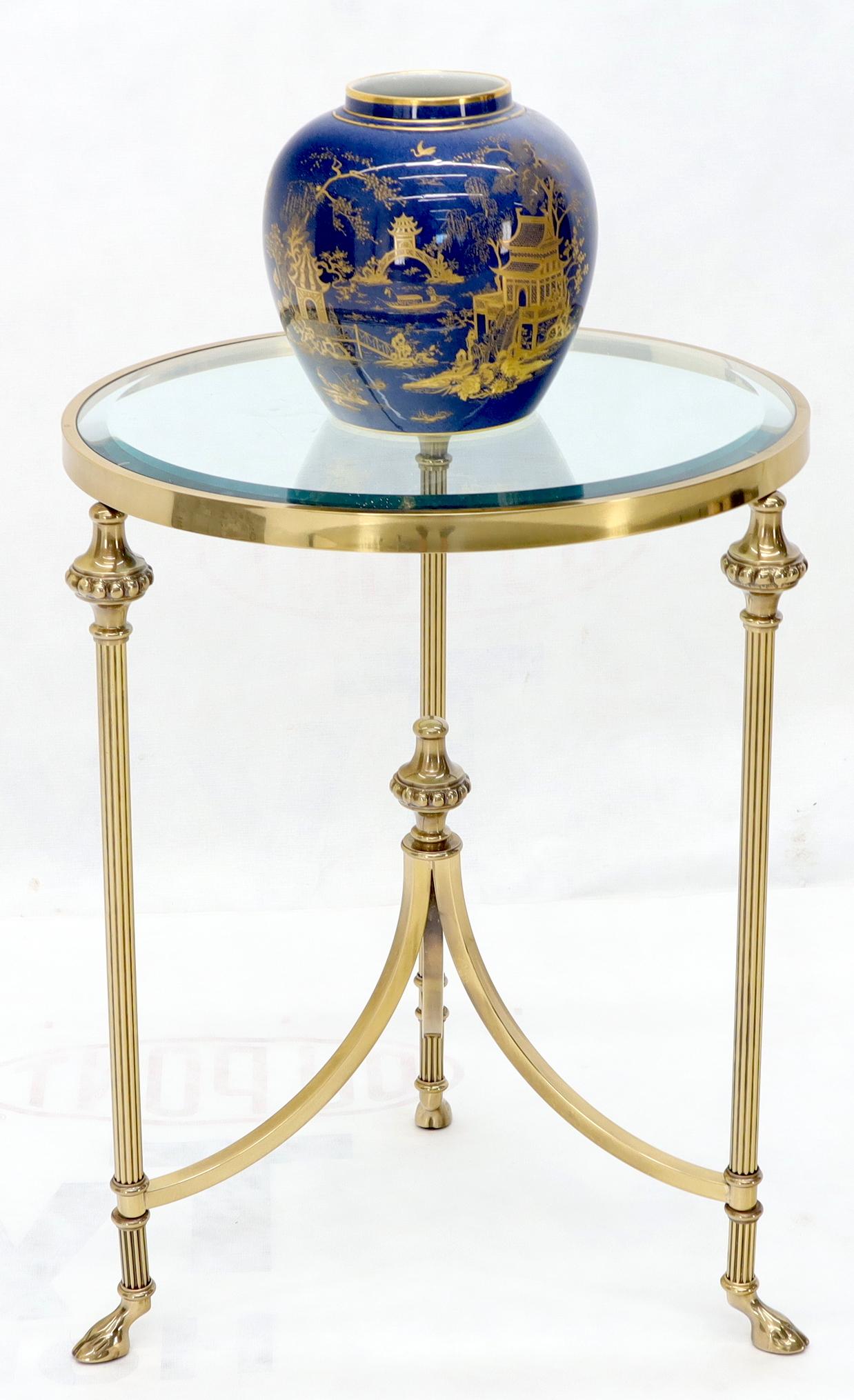 Mid-Century Modern Brass & Glass hoof Feet Gueridon Side Lamp Table Pedestal