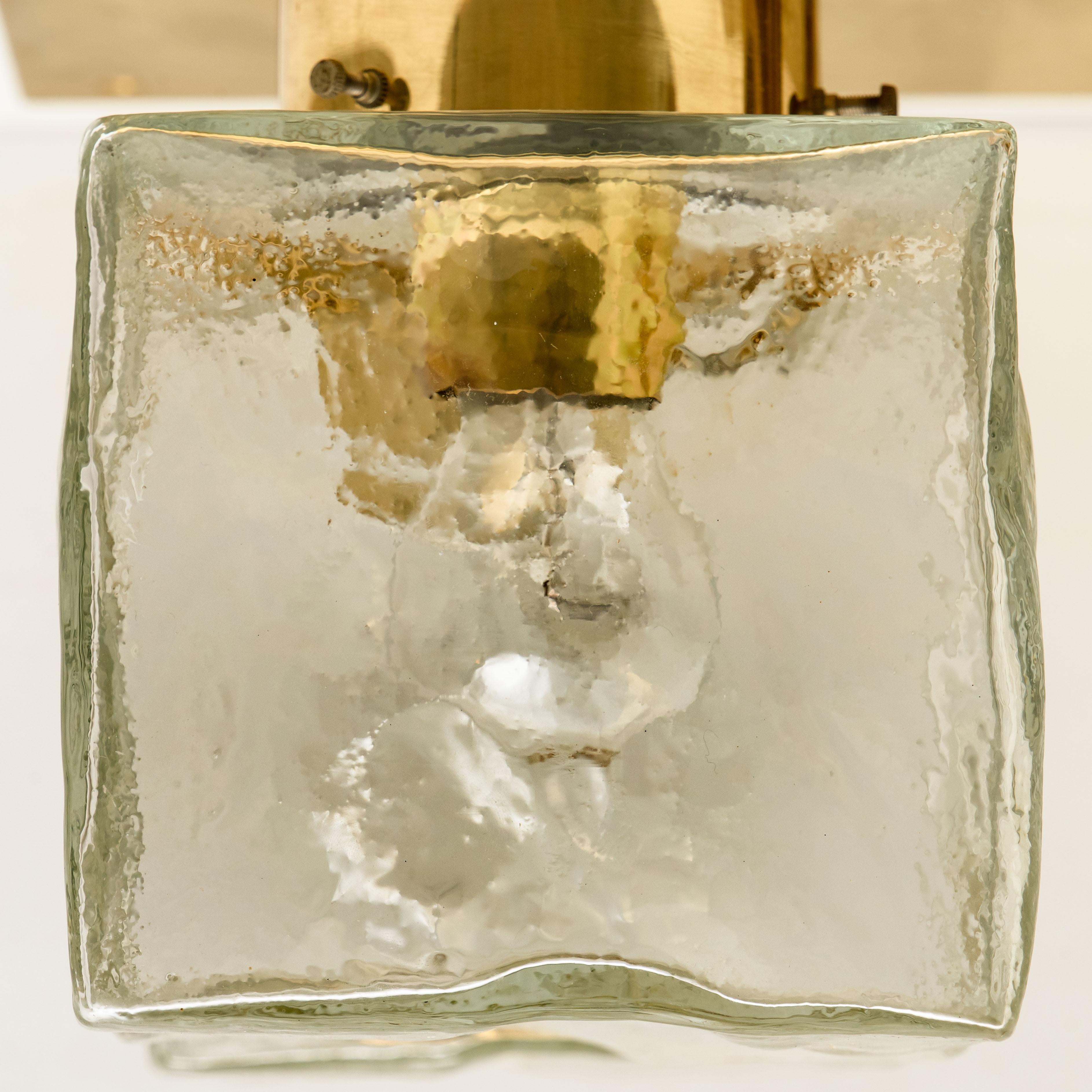 Mid-Century Modern Brass Glass Ice Cube Flushmount by Kalmar, 1970s