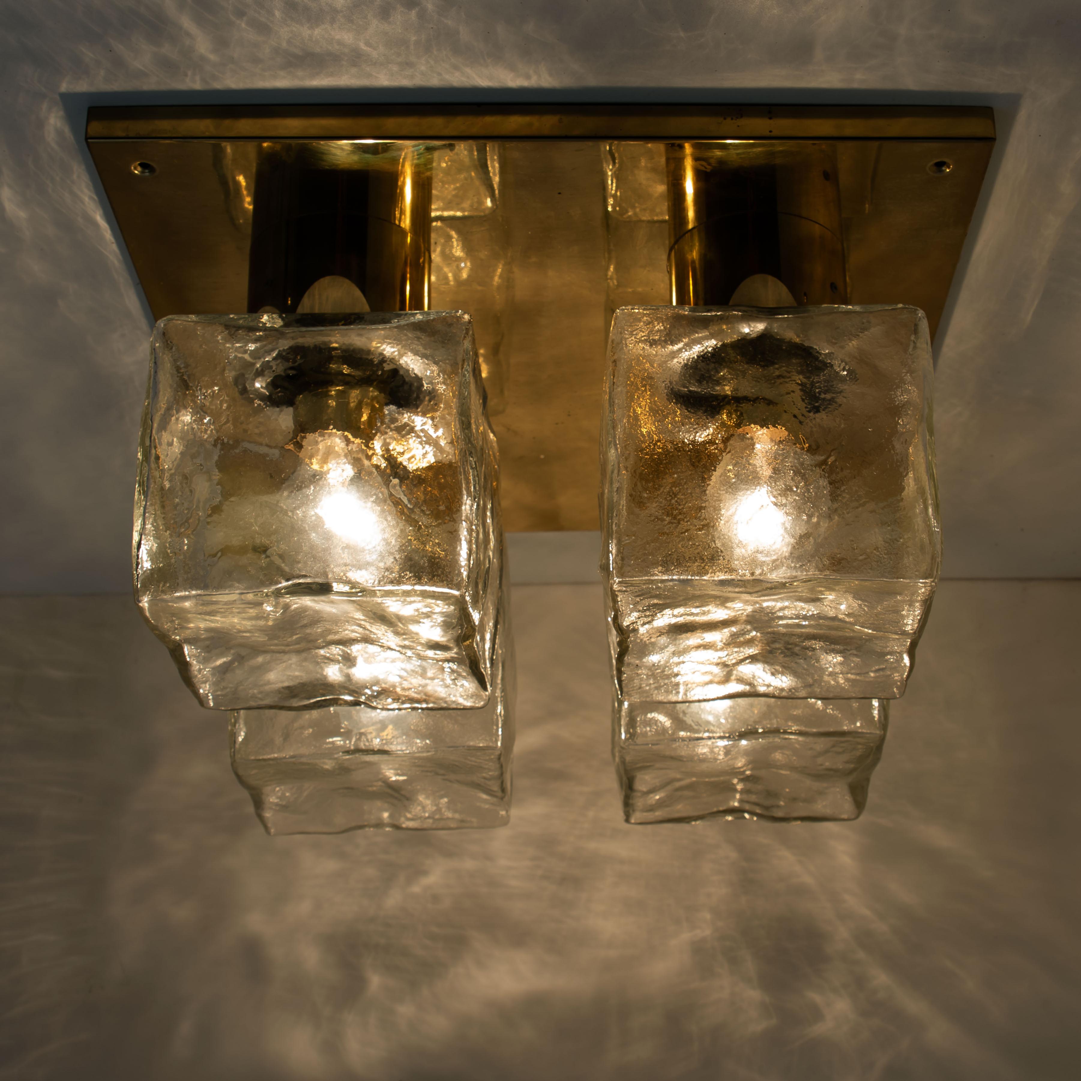 Mid-20th Century Brass Glass Ice Cube Flushmount by Kalmar, 1970s