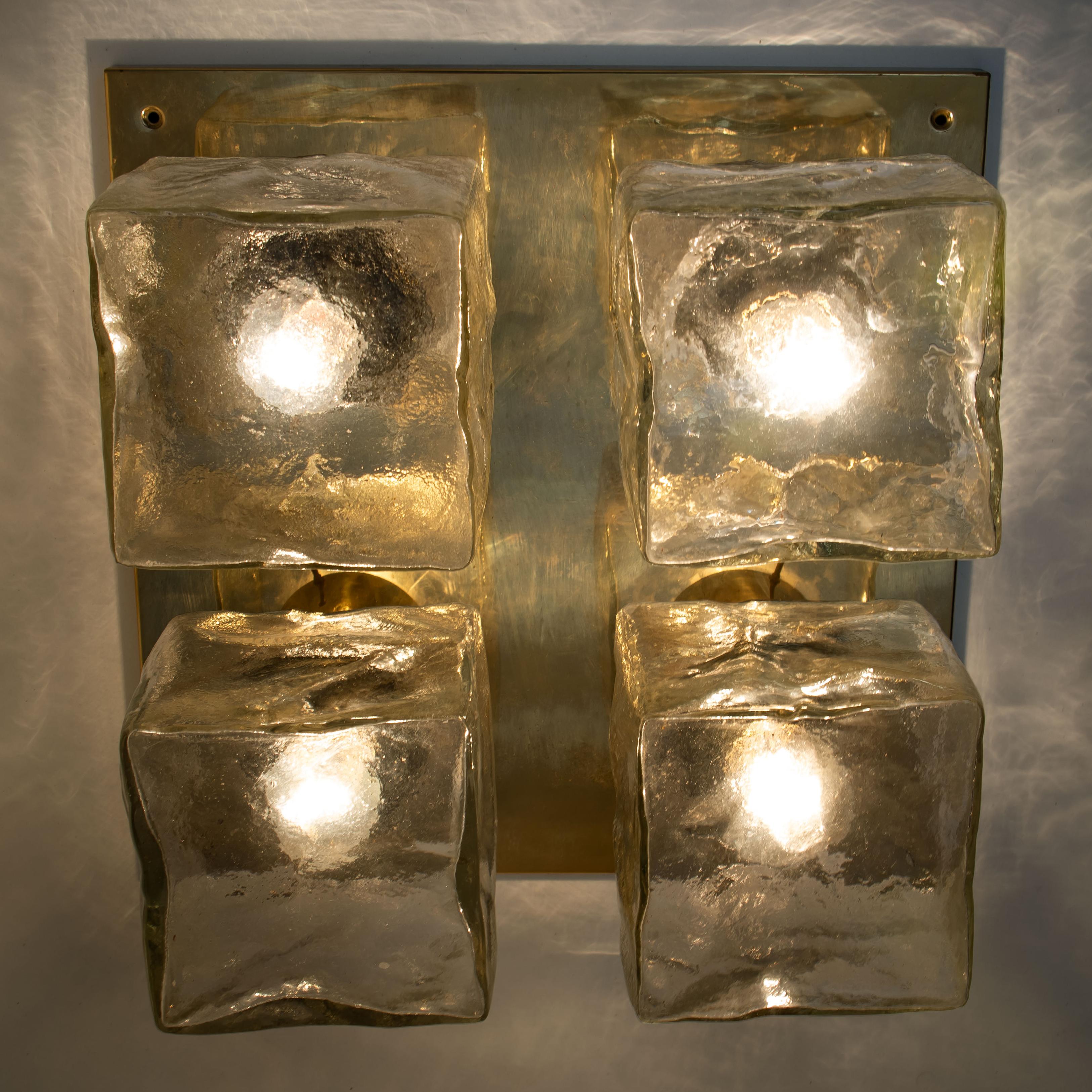 Brass Glass Ice Cube Flushmount by Kalmar, 1970s 1
