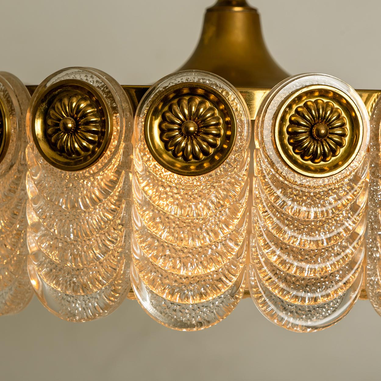 Brass & Glass Light Fixture, Chandelier by Kaiser Leuchten, 1960s For Sale 4