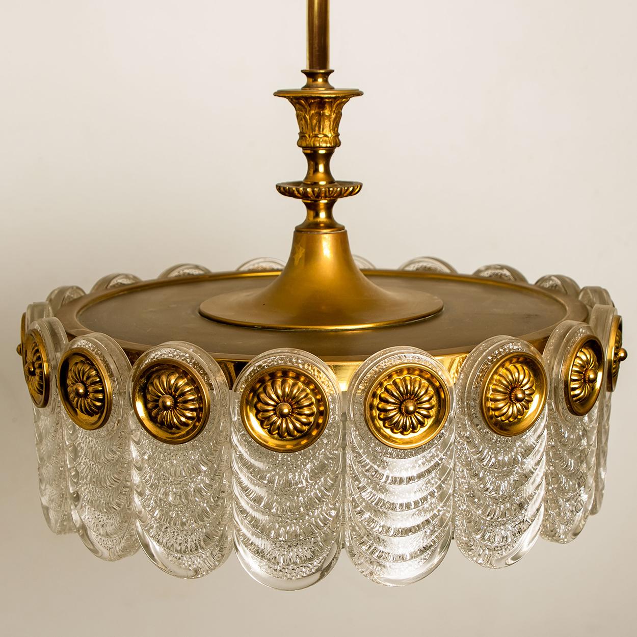 Brass & Glass Light Fixture, Chandelier by Kaiser Leuchten, 1960s For Sale 7