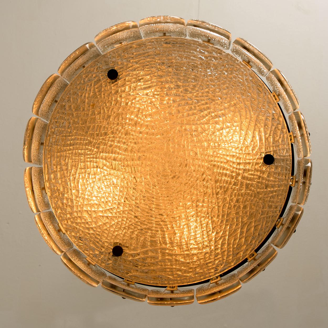 Brass & Glass Light Fixture, Chandelier by Kaiser Leuchten, 1960s For Sale 3