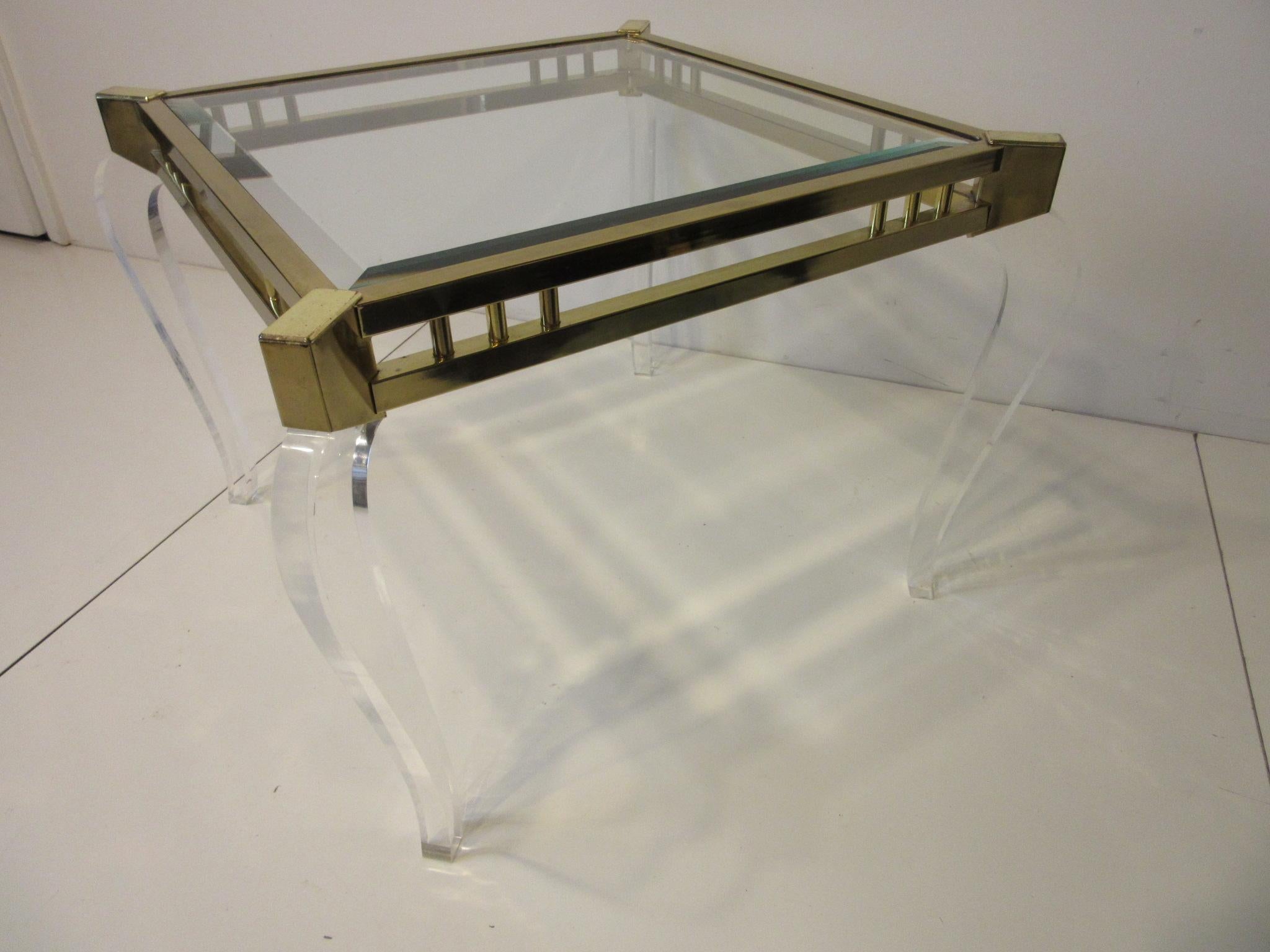 Modern Brass / Glass Lucite Side Table in the Style of Charles Hollis Jones