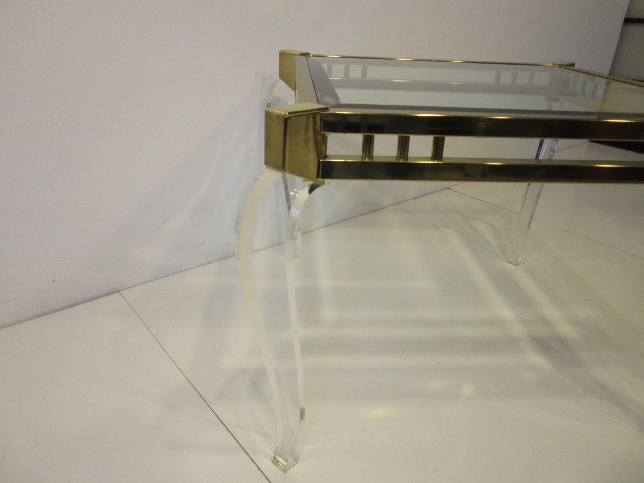 North American Brass / Glass Lucite Side Table in the Style of Charles Hollis Jones