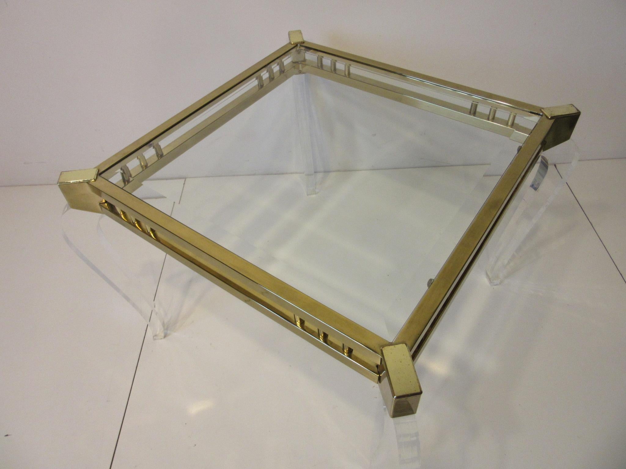 20th Century Brass / Glass Lucite Side Table in the Style of Charles Hollis Jones