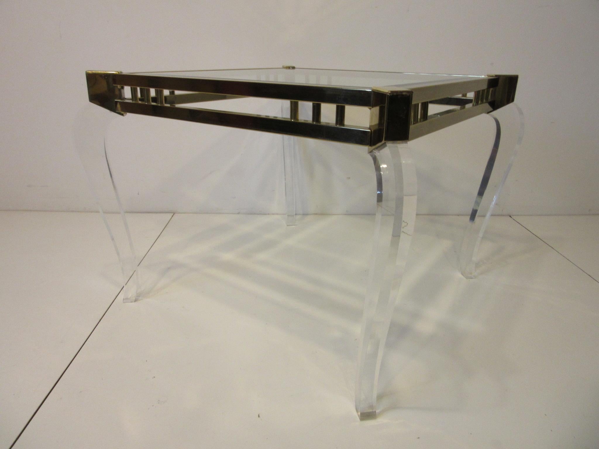 Brass / Glass Lucite Side Table in the Style of Charles Hollis Jones 2