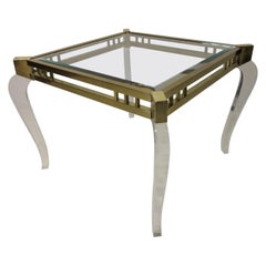 Brass / Glass Lucite Side Table in the Style of Charles Hollis Jones