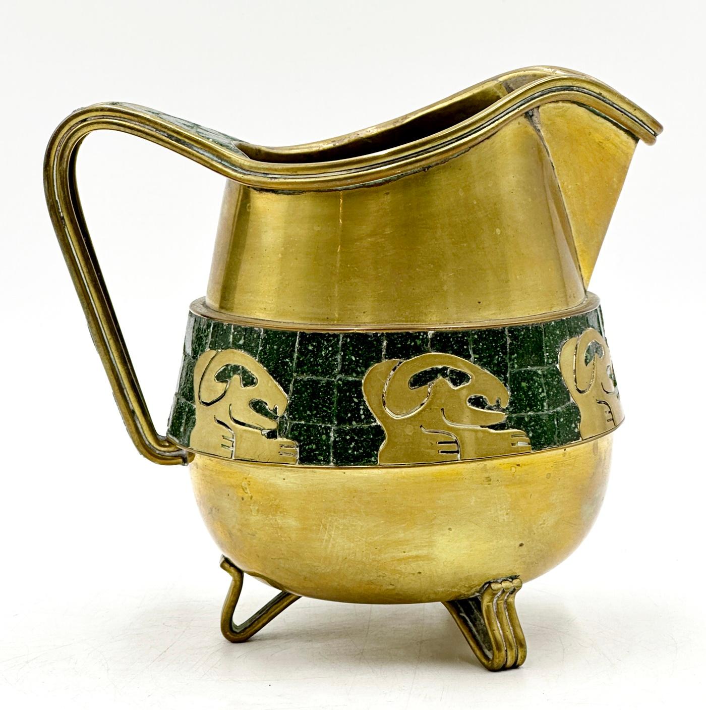 Hand-Crafted Brass & Glass Mosaic Water Pitcher by Salvador Teran, Mexico 1960's For Sale