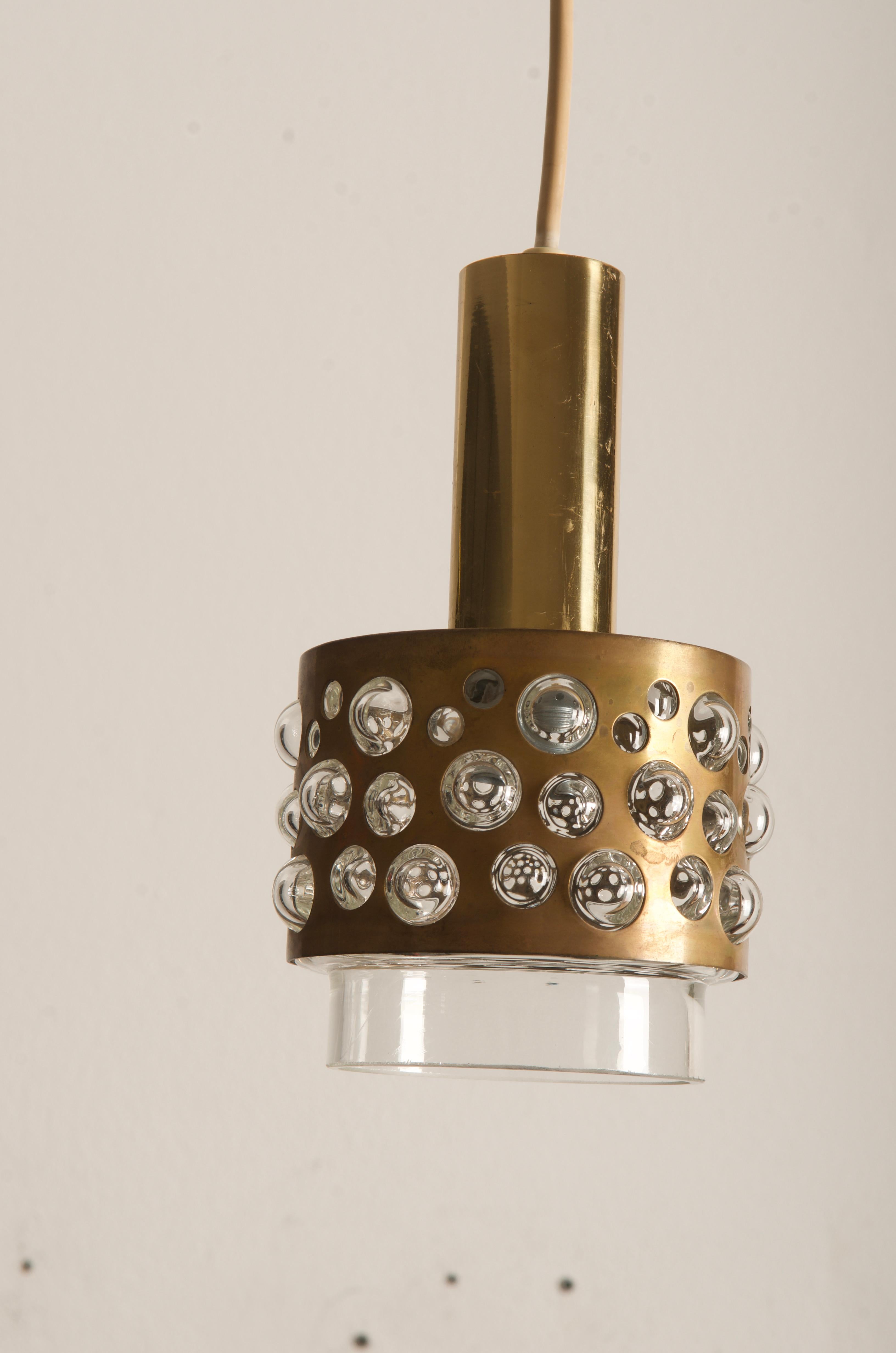 Brass construction with glass, fitted with E27 sockets. Made in Austria, Vienna in the 1960s by Rupert Nikoll.