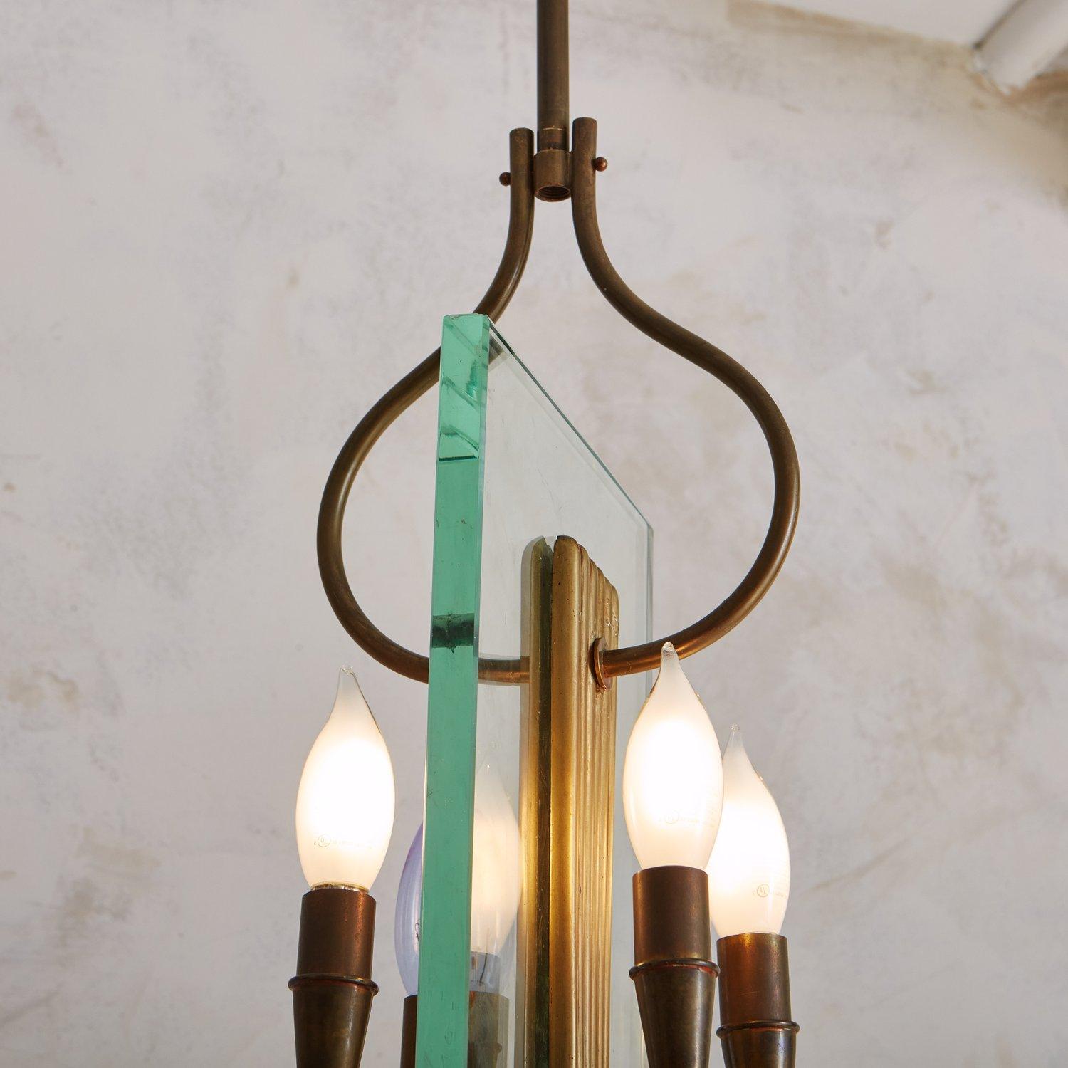 Brass + Glass Pendant Light in the Style of Fontana Arte, 20th Century For Sale 4