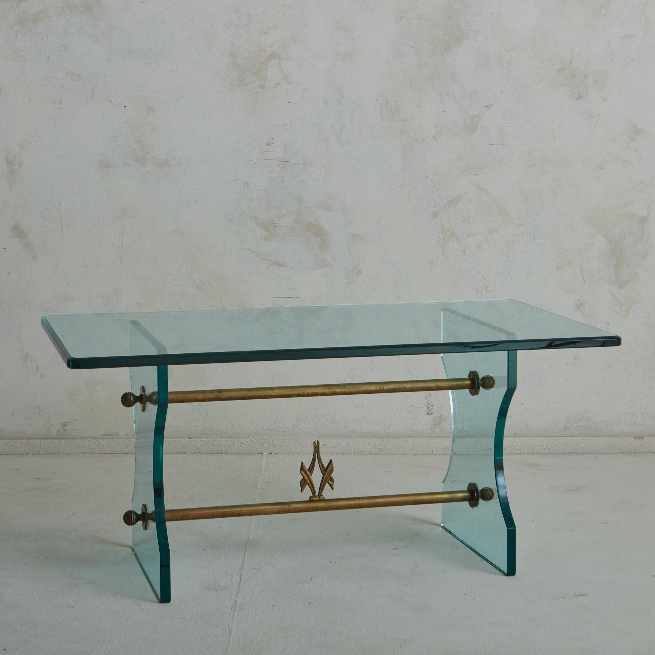 Italian Brass + Glass Pietro Chiesa for Fontana Arte Style Coffee Table, Italy For Sale