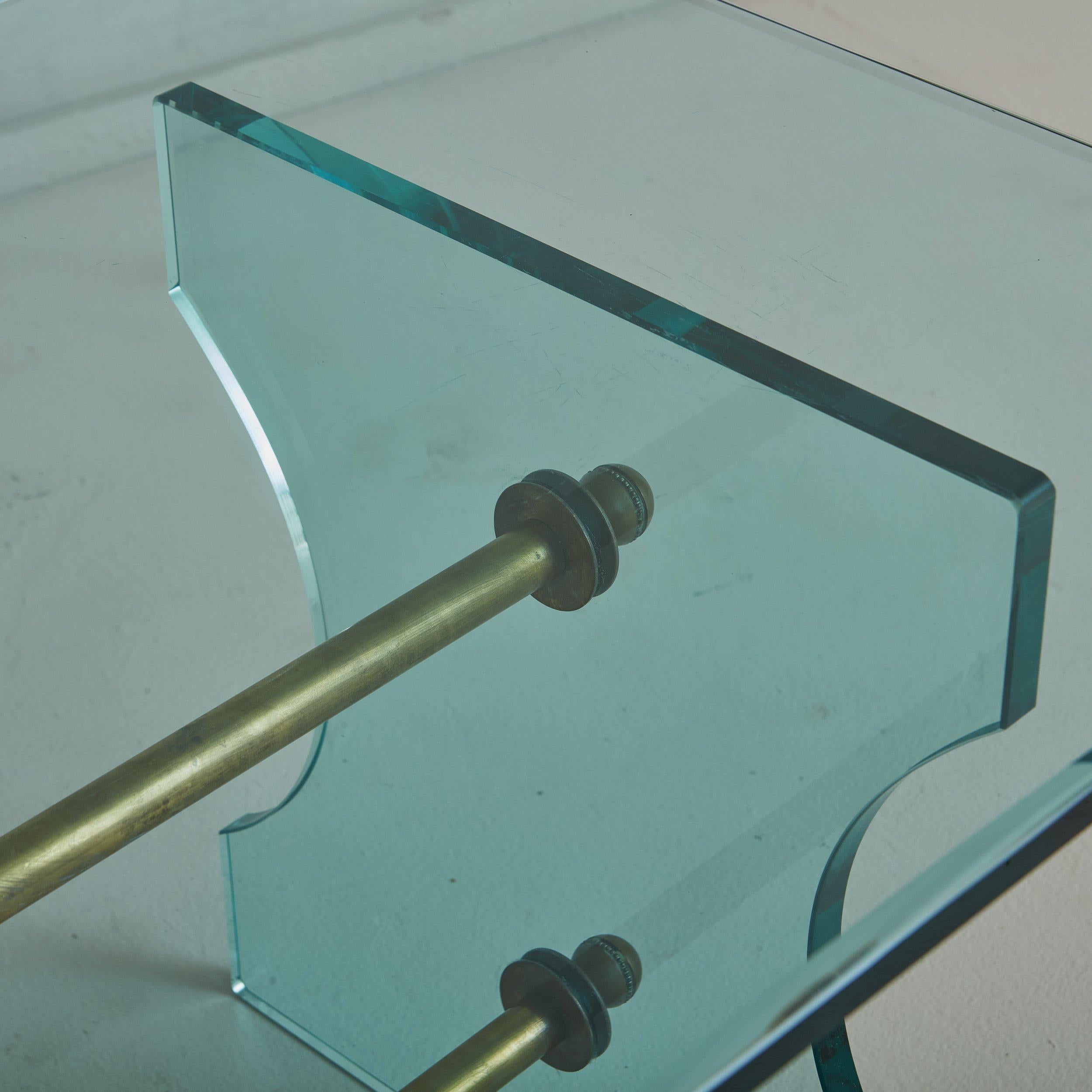 Mid-20th Century Brass + Glass Pietro Chiesa for Fontana Arte Style Coffee Table, Italy For Sale