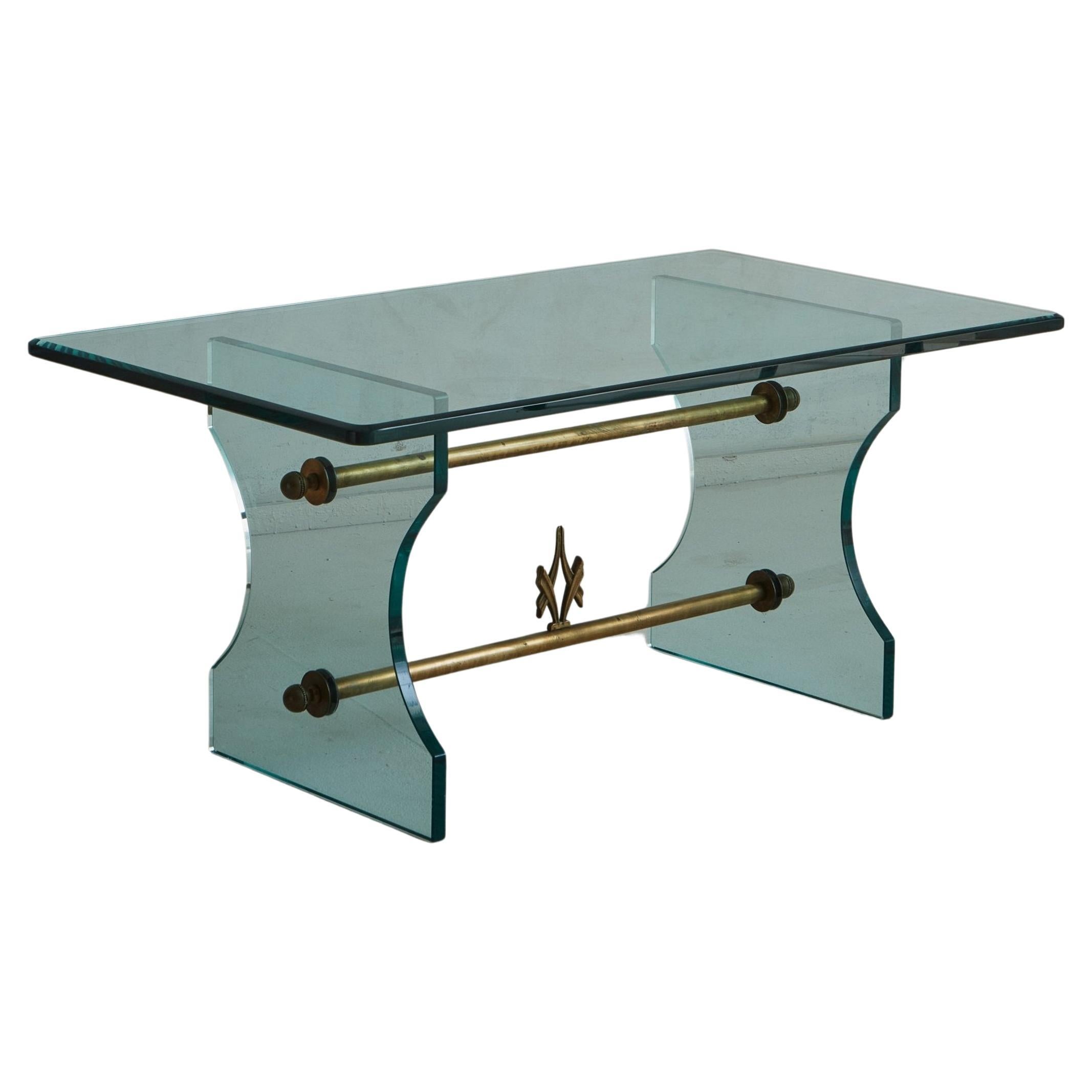 Brass + Glass Pietro Chiesa for Fontana Arte Style Coffee Table, Italy